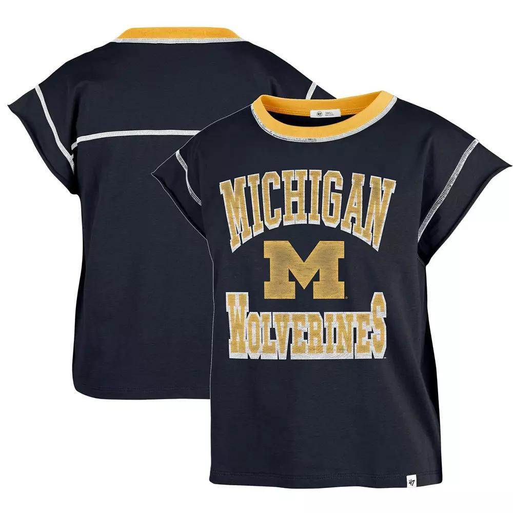 Women's '47 Navy Michigan Wolverines Sound Up Maya Cutoff T-Shirt, Size: Small, Blue Product Image