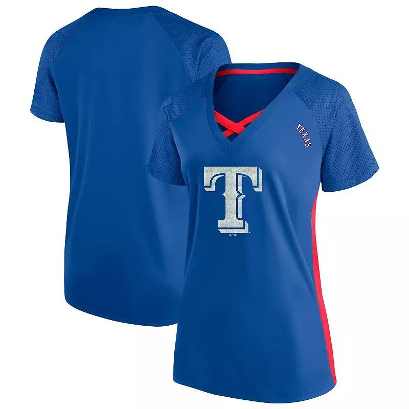 Women's Profile  Royal Texas Rangers Plus Size Glitter Raglan V-Neck T-Shirt, Size: 1XL, Blue Product Image