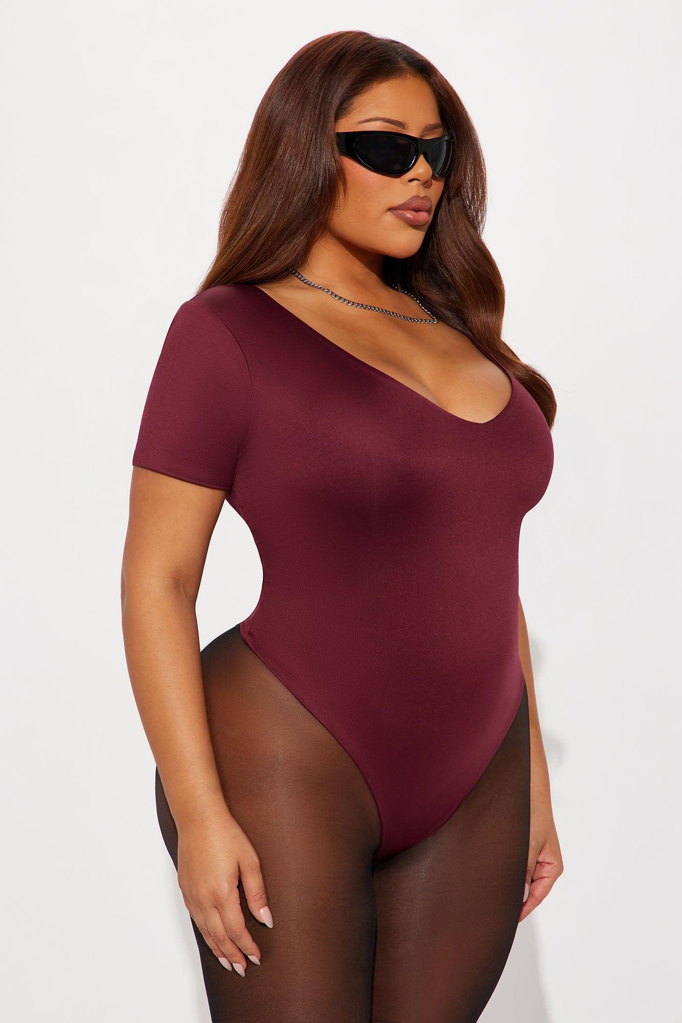 Contour Double Lined Short Sleeve High Cut Bodysuit - Wine Product Image