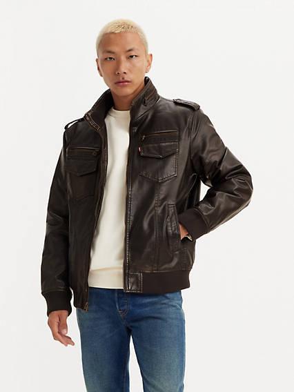 Faux Leather Aviator Bomber Jacket Product Image