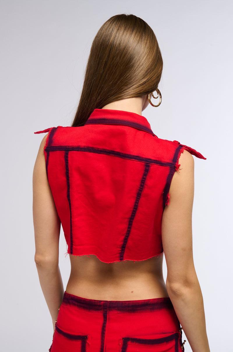 STOP TRYING CROP DENIM TOP Product Image