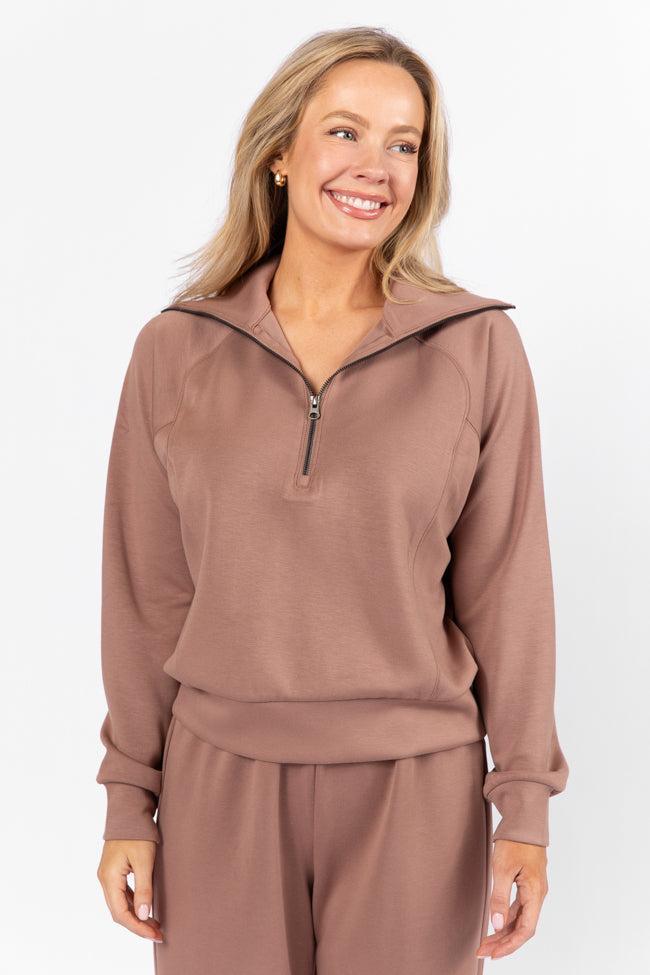 Let's Just Stay Mocha Quarter Zip Knit Pullover FINAL SALE Product Image
