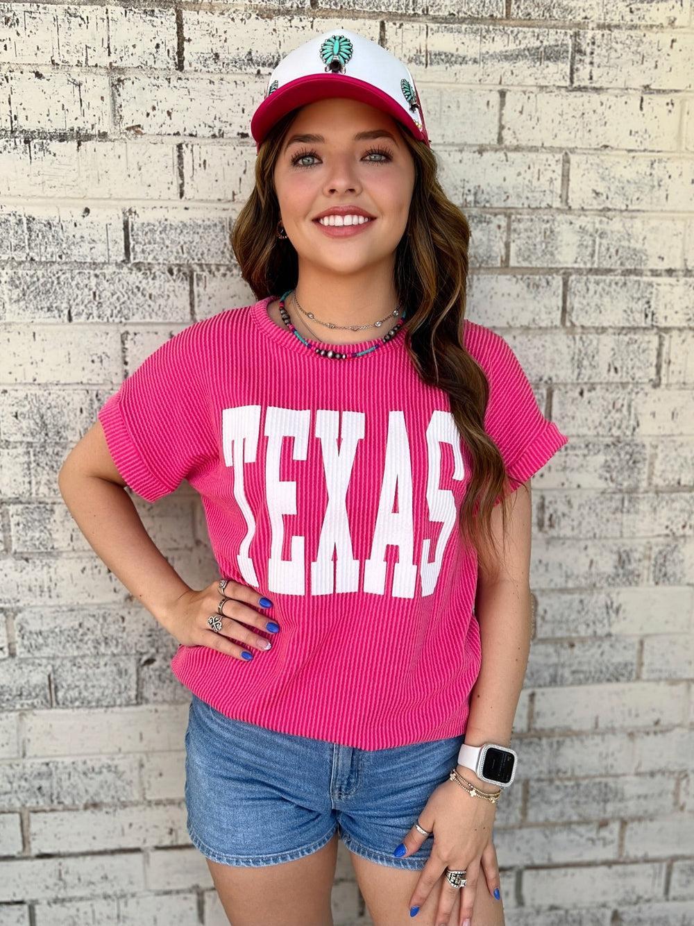 PLUS TEXAS Hot Pink Ribbed Top* Product Image