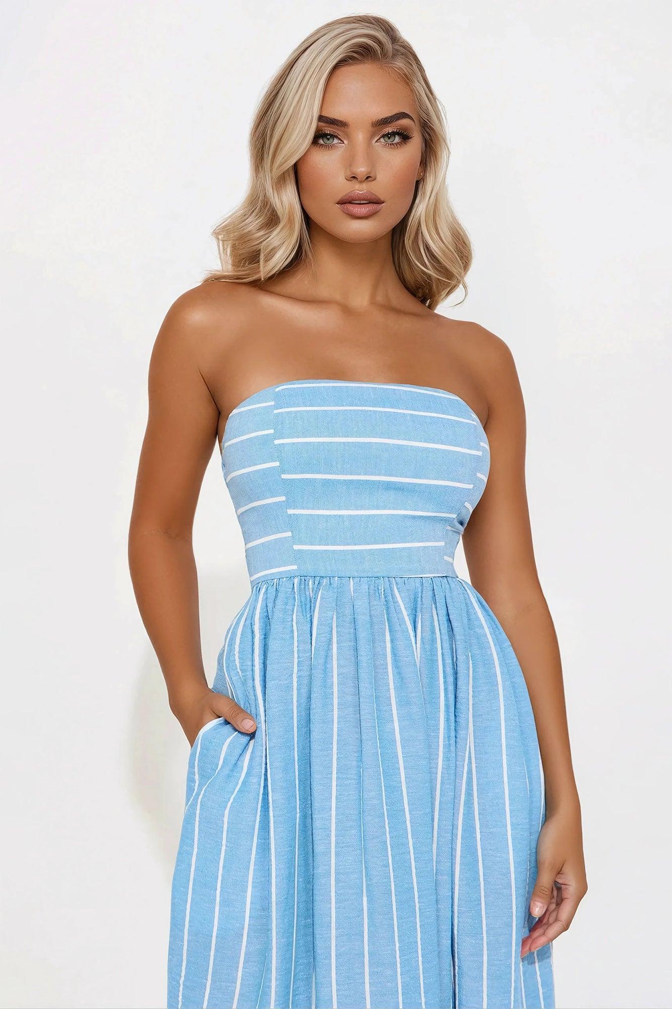 Taryn Striped Linen Midi Dress - Blue Product Image