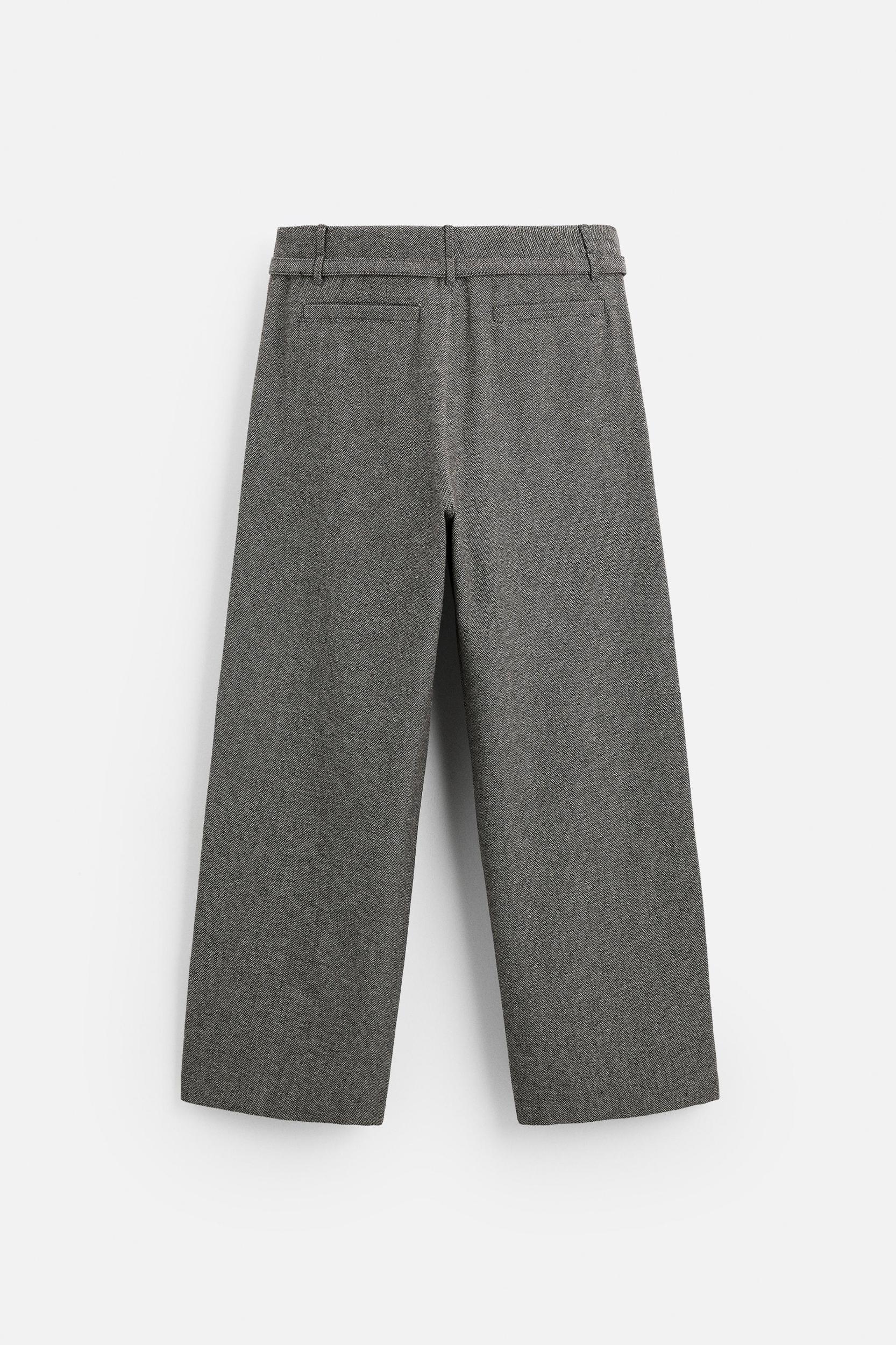 BELTED HERRINGBONE PANTS Product Image