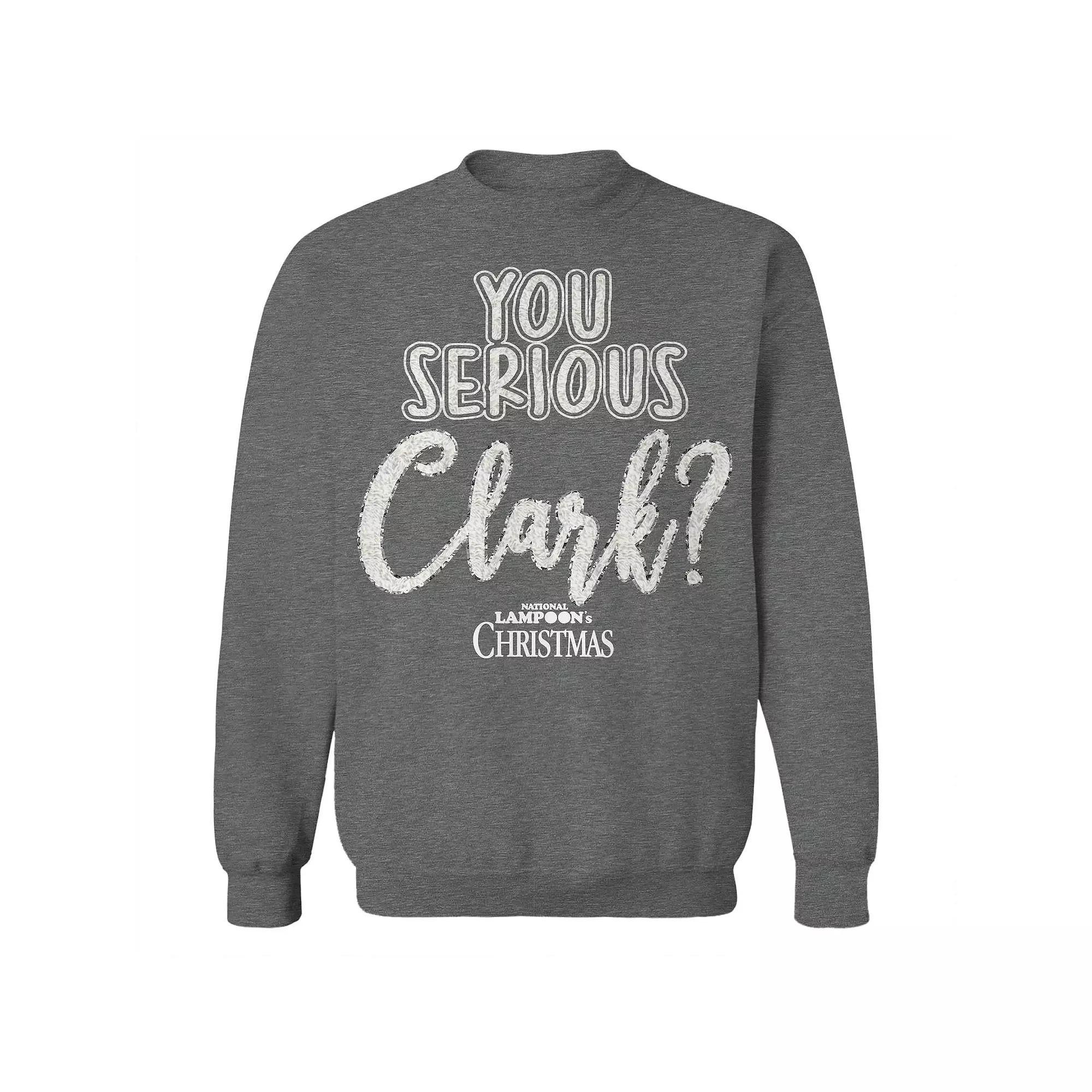 Men's You Serious Clark White National Lampoon's Christmas Vacation Graphic Fleece Crew Sweatshirt, Size: Large, Grey Heather Product Image