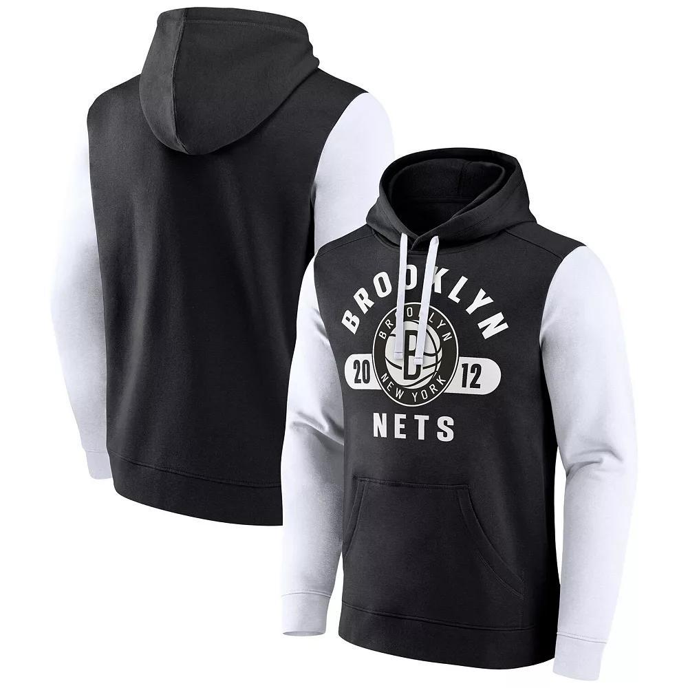 Men's Fanatics Branded Black/White Brooklyn Nets Attack Colorblock Pullover Hoodie, Size: Small Product Image