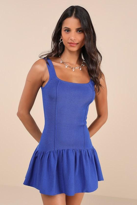 Playful Attitude Blue Sleeveless Seamed Drop-Waist Mini Dress Product Image