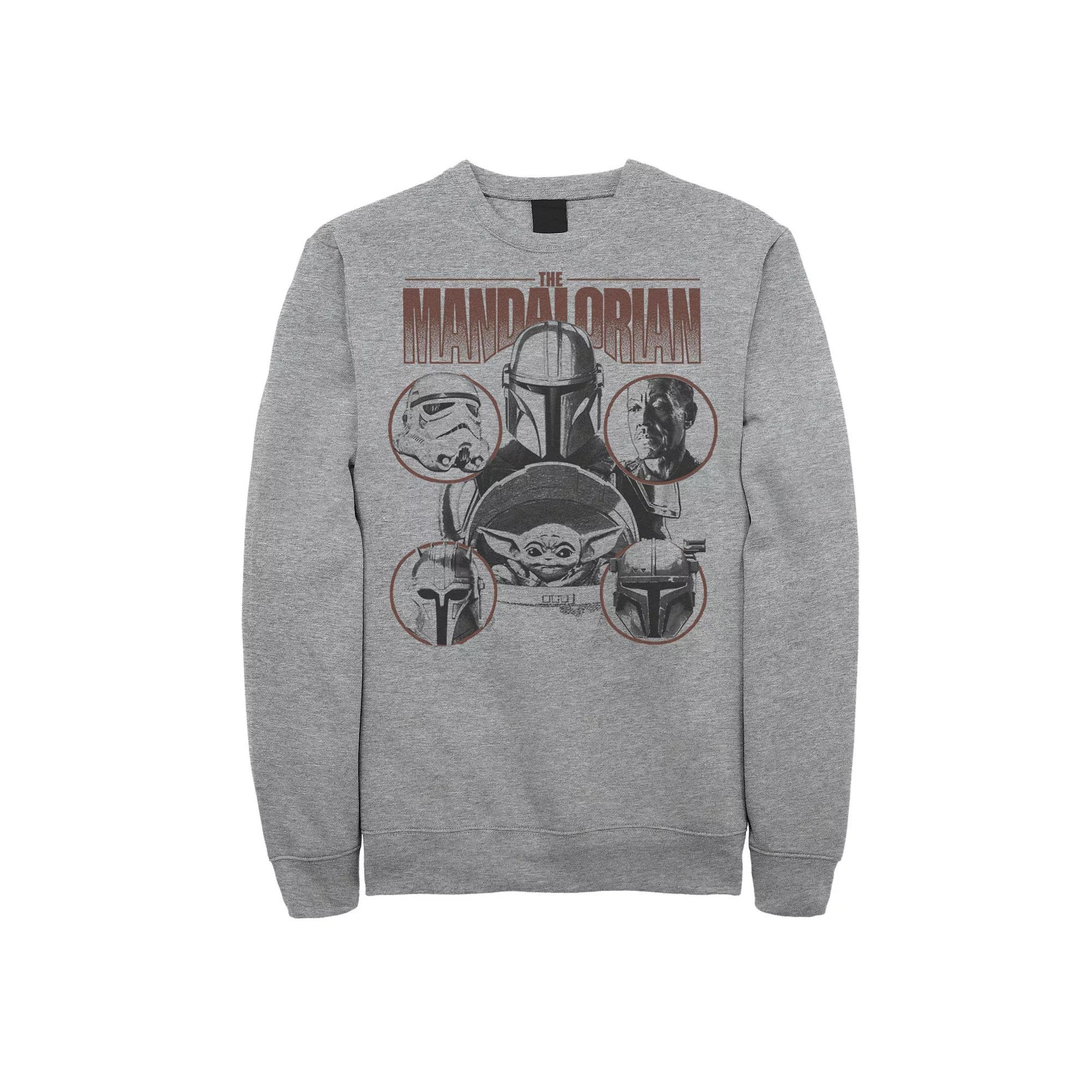 Men's Star Wars The Mandalorian Greyscale Ally Portrait Panels Sweatshirt, Size: Large, Athletic Grey Product Image