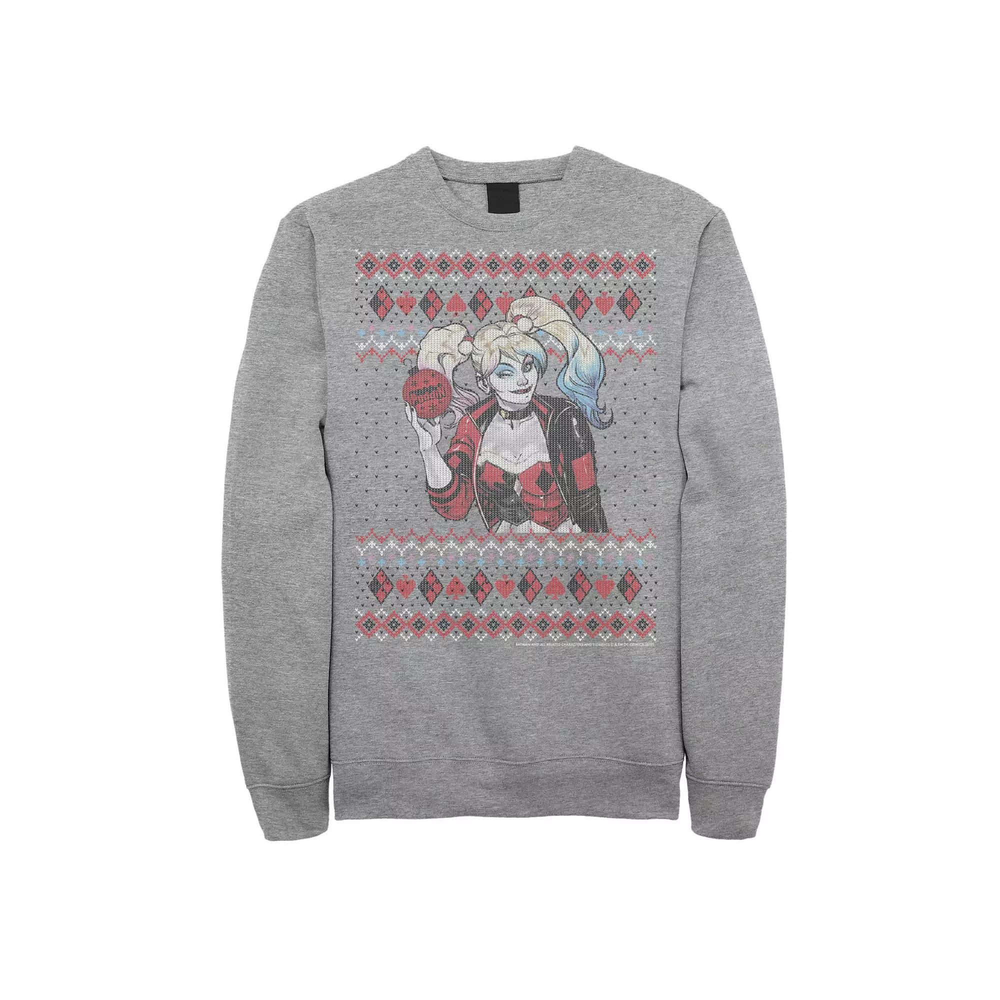 Mens DC Comics Batman Harley Quinn Ornament Knit Style Fleece Product Image