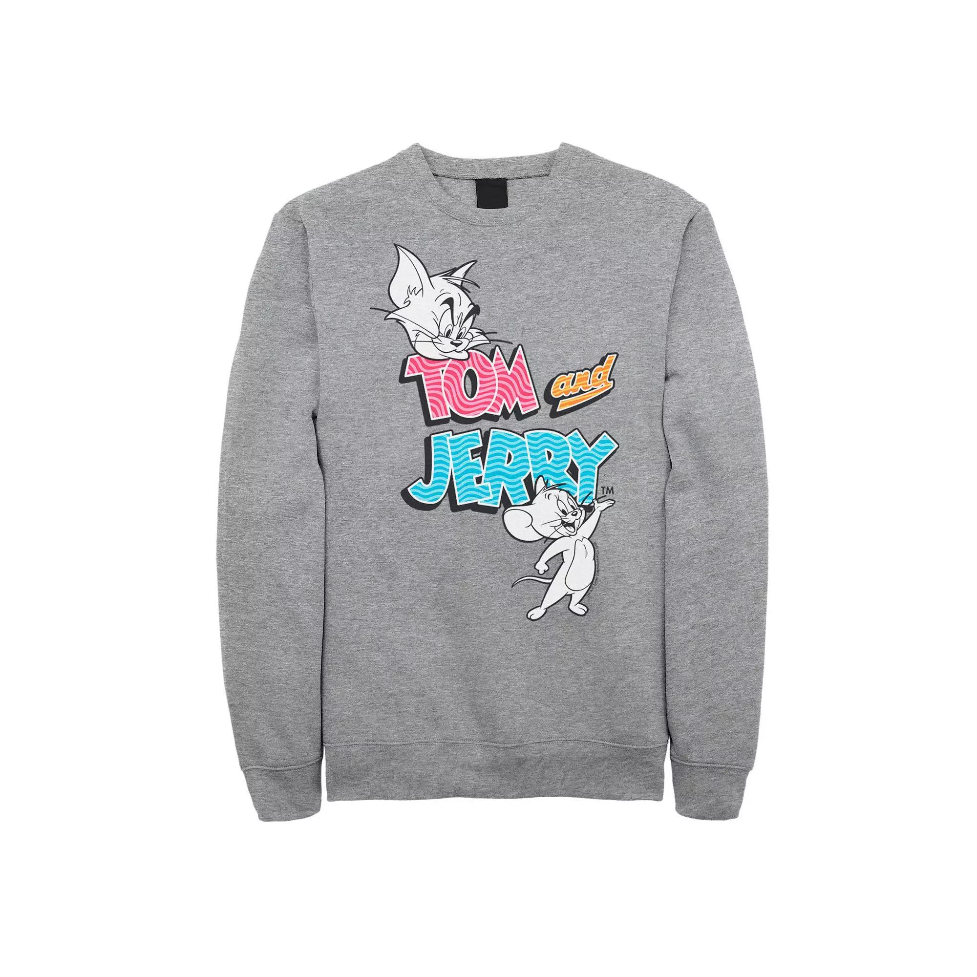 Big & Tall Tom and Jerry Patterned Logo Stamp Portrait Graphic Fleece, Men's, Size: 4XL, Athletic Grey Product Image
