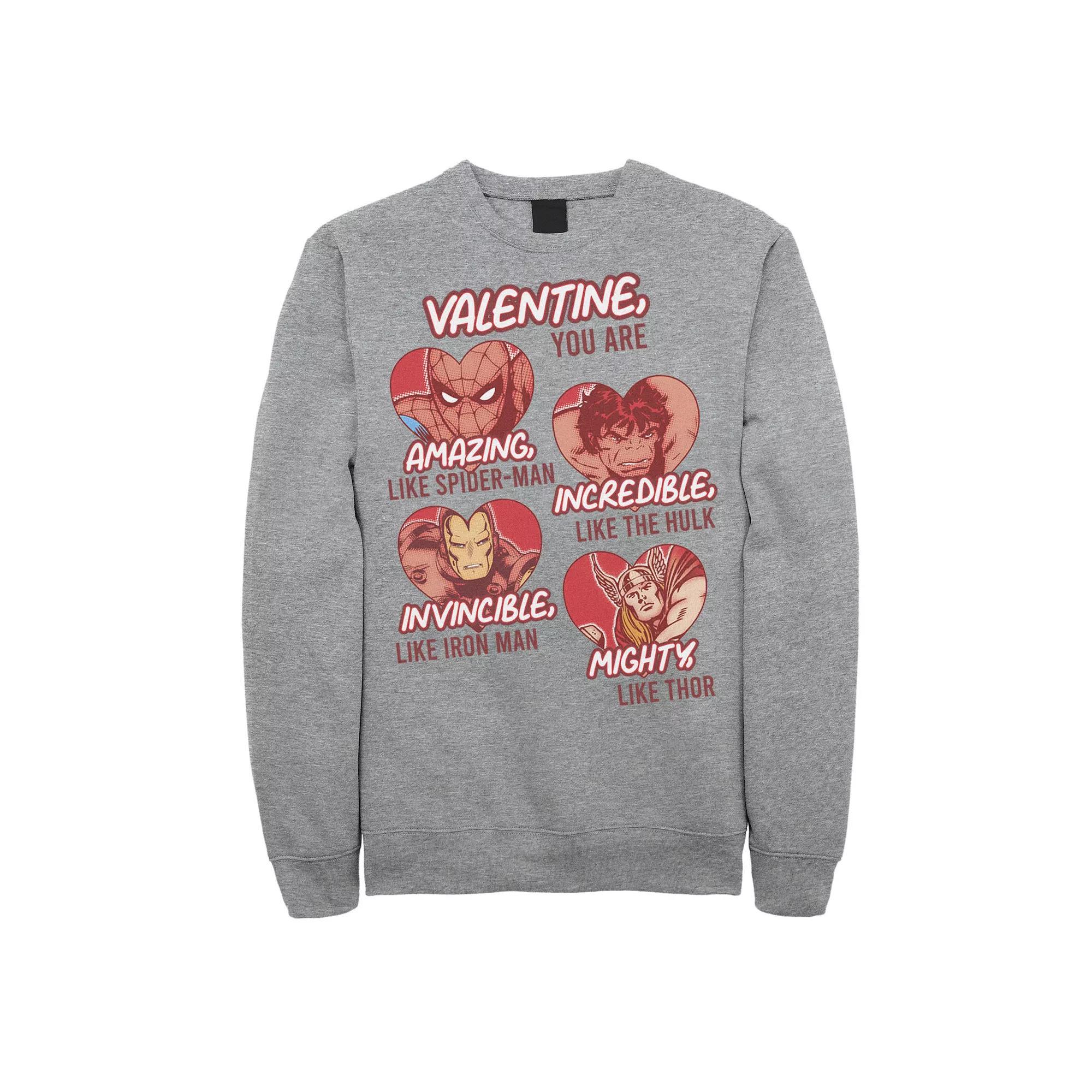Men's Marvel Valentine You Are Marvel Retro Comic Sweatshirt, Size: XXL, Athletic Grey Product Image