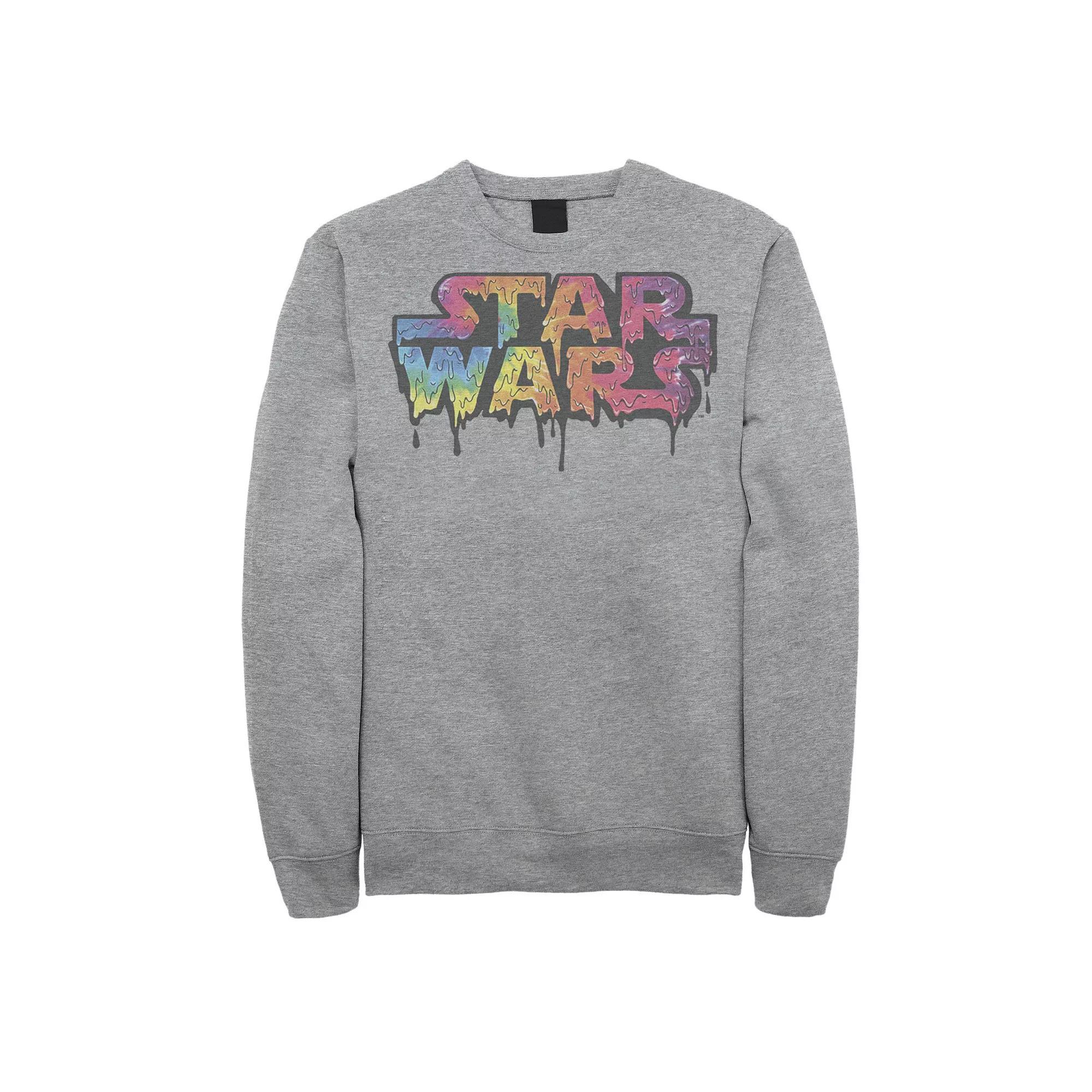 Mens Star Wars Tie-Dye Drip Logo Graphic Fleece Pullover Athletic Grey Product Image