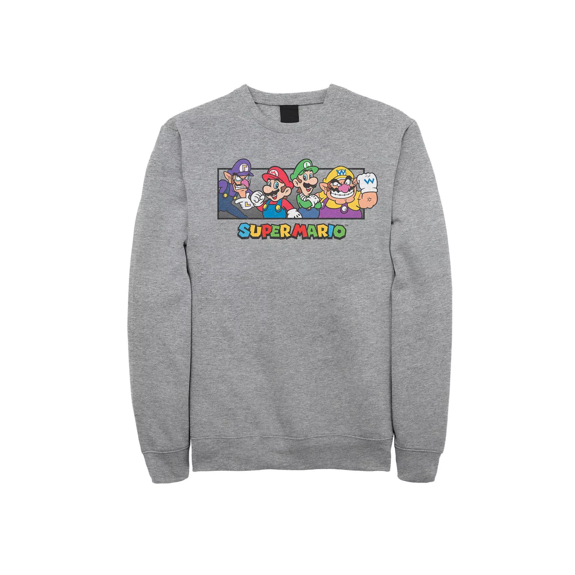 Men's Super Mario Bros. Character Collage Portrait Fleece, Size: XL Tall, Athletic Grey Product Image