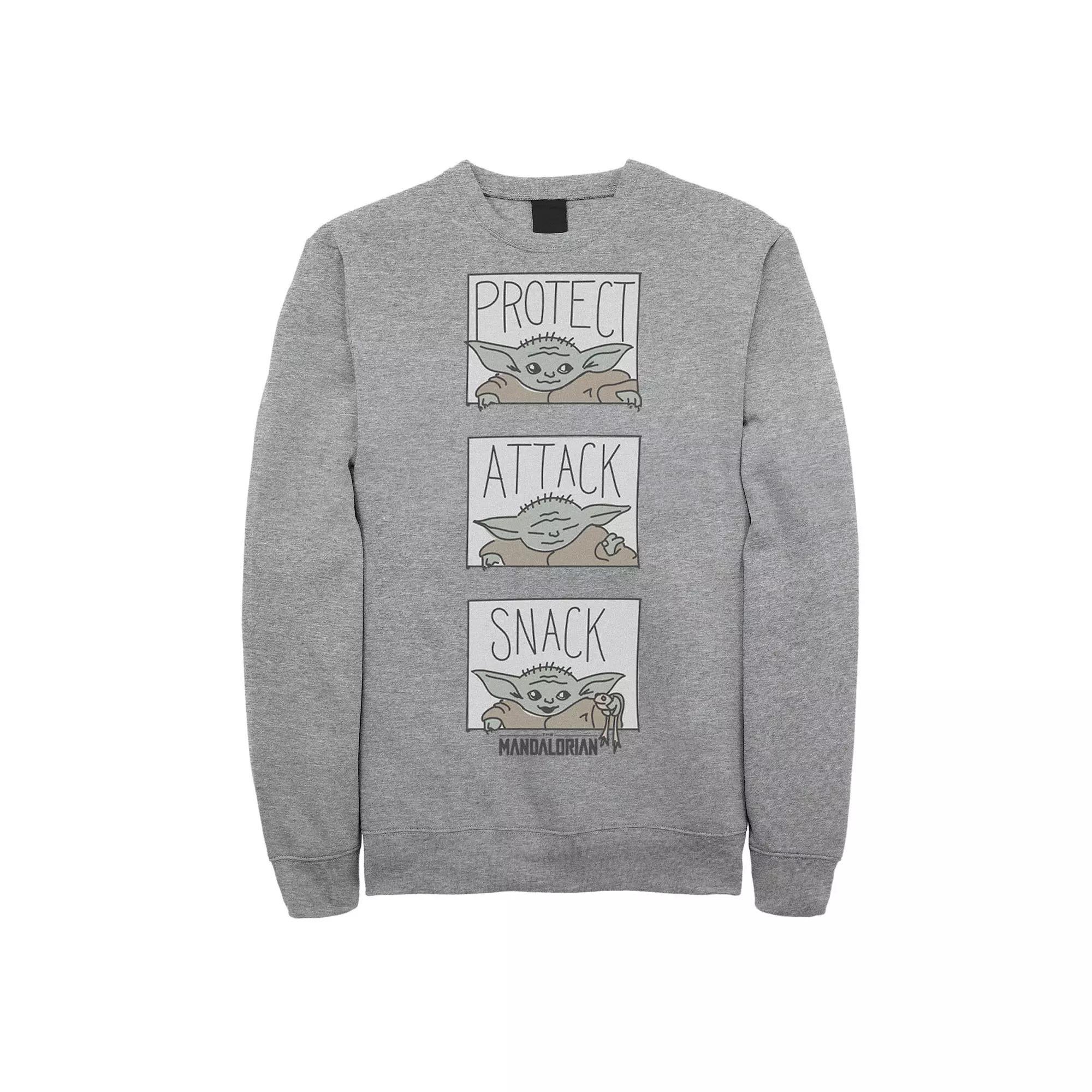 Men's Star Wars The Mandalorian The Child Protect Attack Snack Sweatshirt, Size: XXL, Athletic Grey Product Image