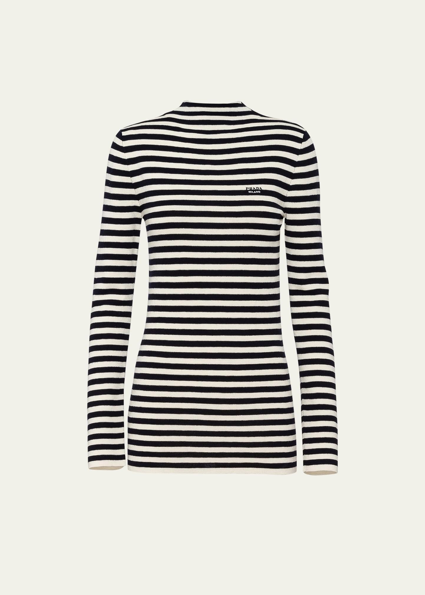Stripe Mock-Neck Logo Intarsia Wool Top Product Image