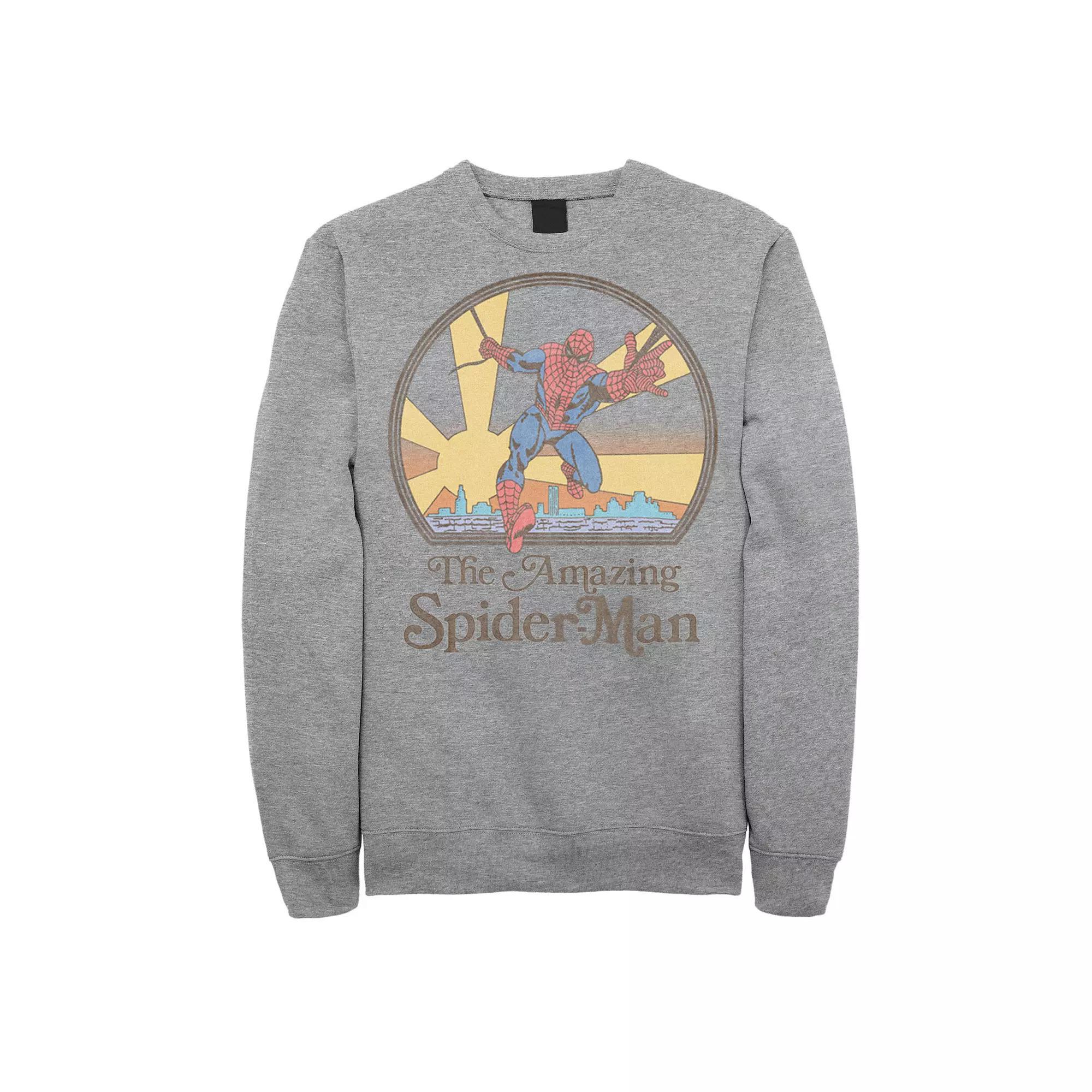 Mens Marvel Spider-Man Vintage 70s Sweatshirt Athletic Grey Product Image
