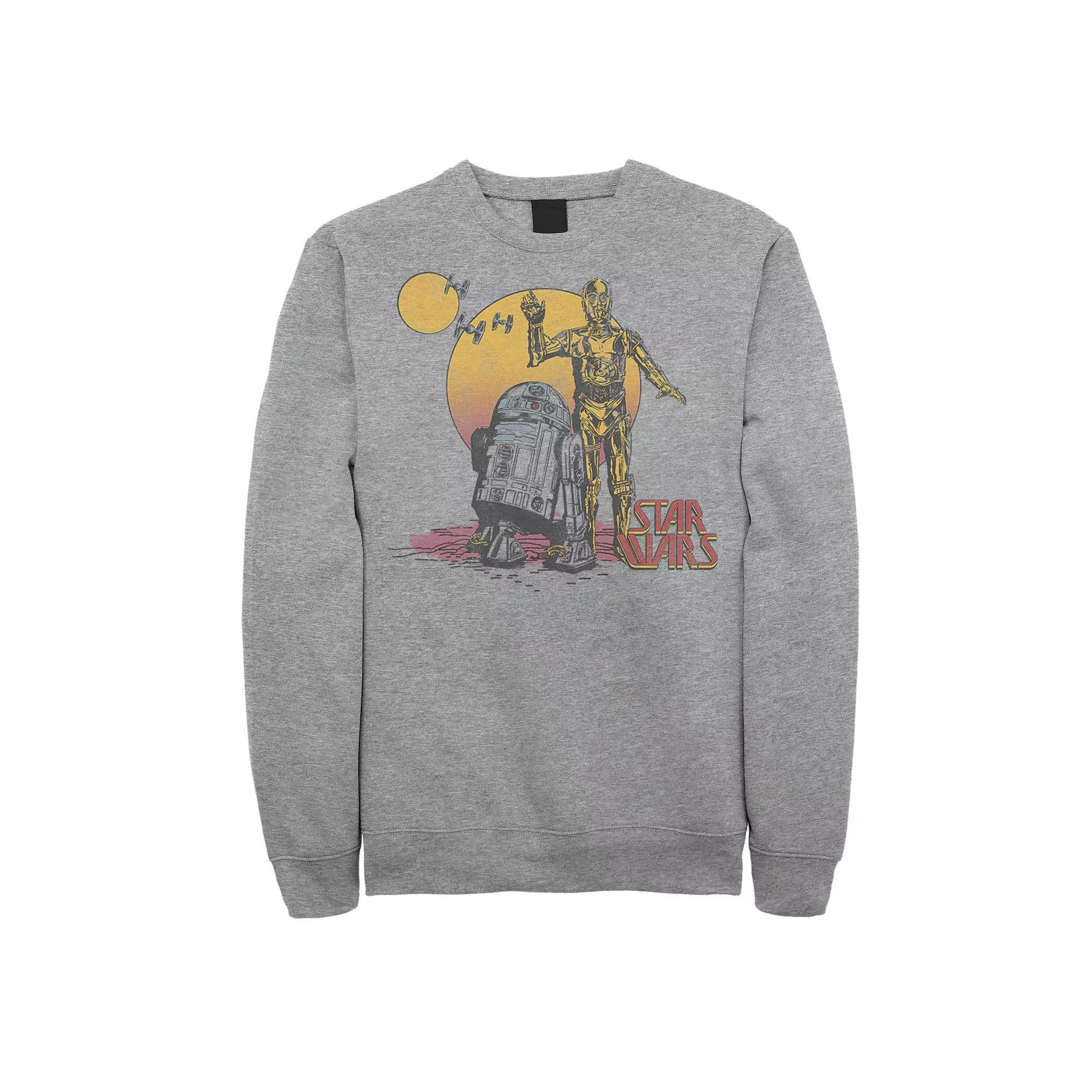 Mens Star Wars R2-D2 And C-3PO Sunset Portrait Graphic Fleece Pullover Athletic Grey Product Image