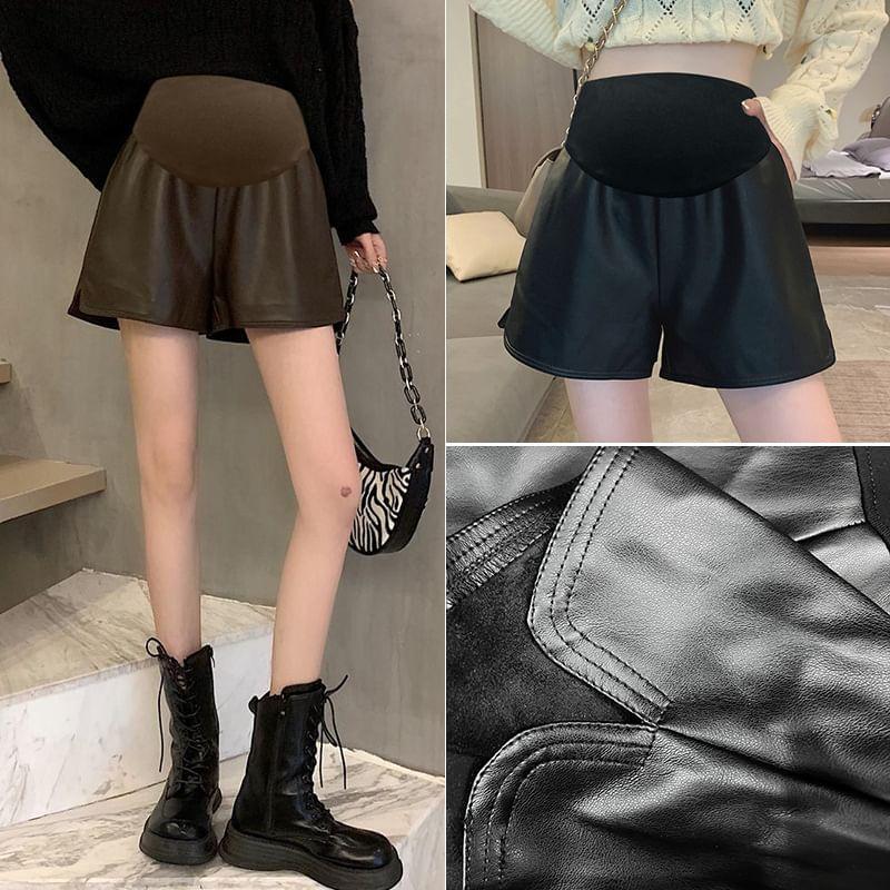 Maternity High Waist Faux Leather Shorts Product Image