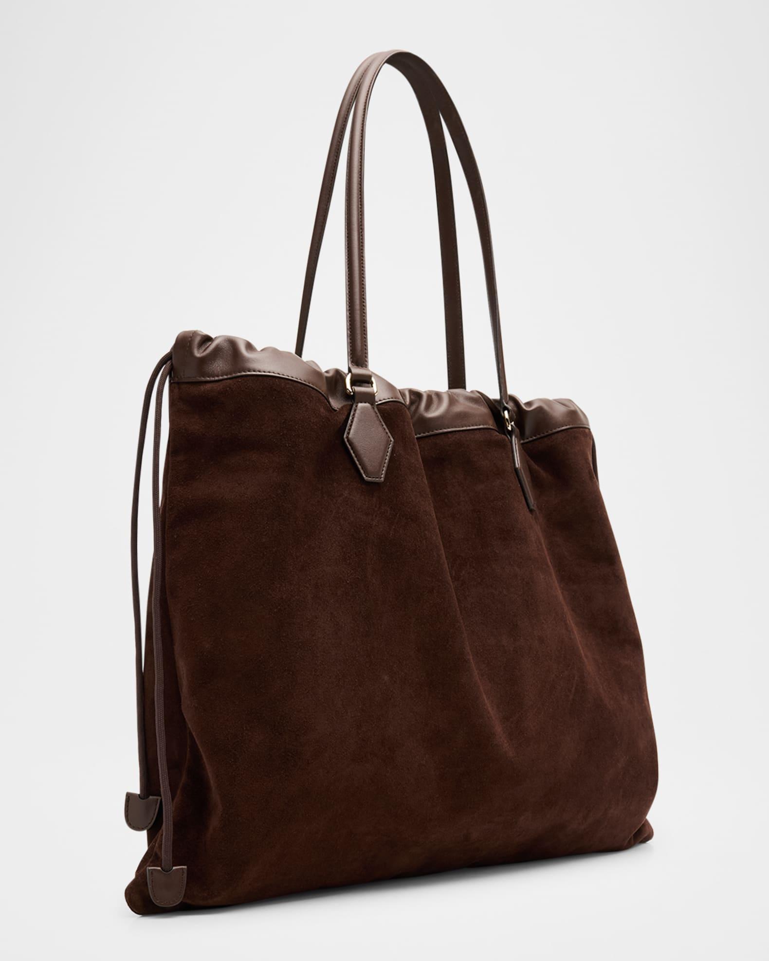 Large Suede Drawstring Tote Bag Product Image