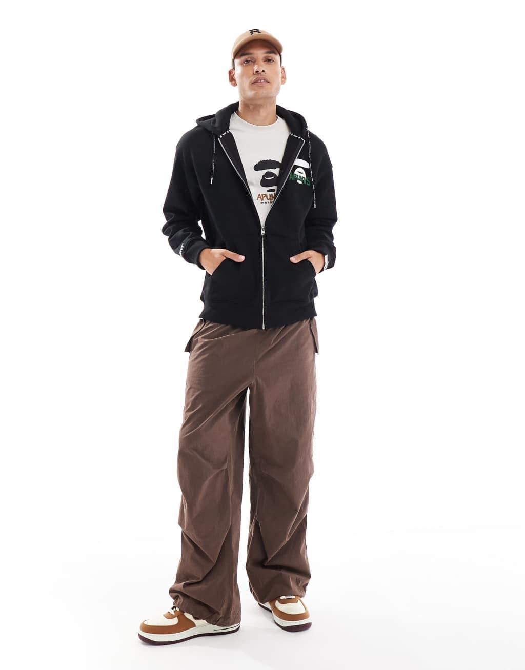 AAPE by A Bathing Ape basic logo zip up hoodie in black Product Image