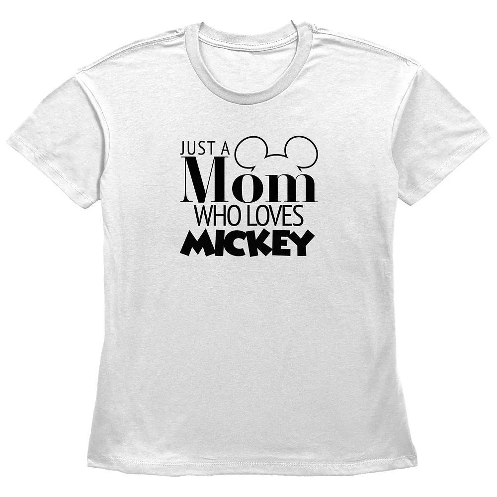 Disney Mickey Mouse Women's Just A Mom Who Loves Mickey Basic Fit Graphic Tee, Size: Medium, White Product Image