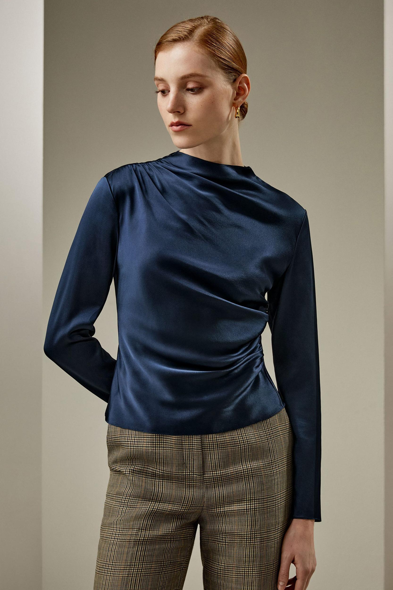 Oblique Wave Silk Blouse Product Image