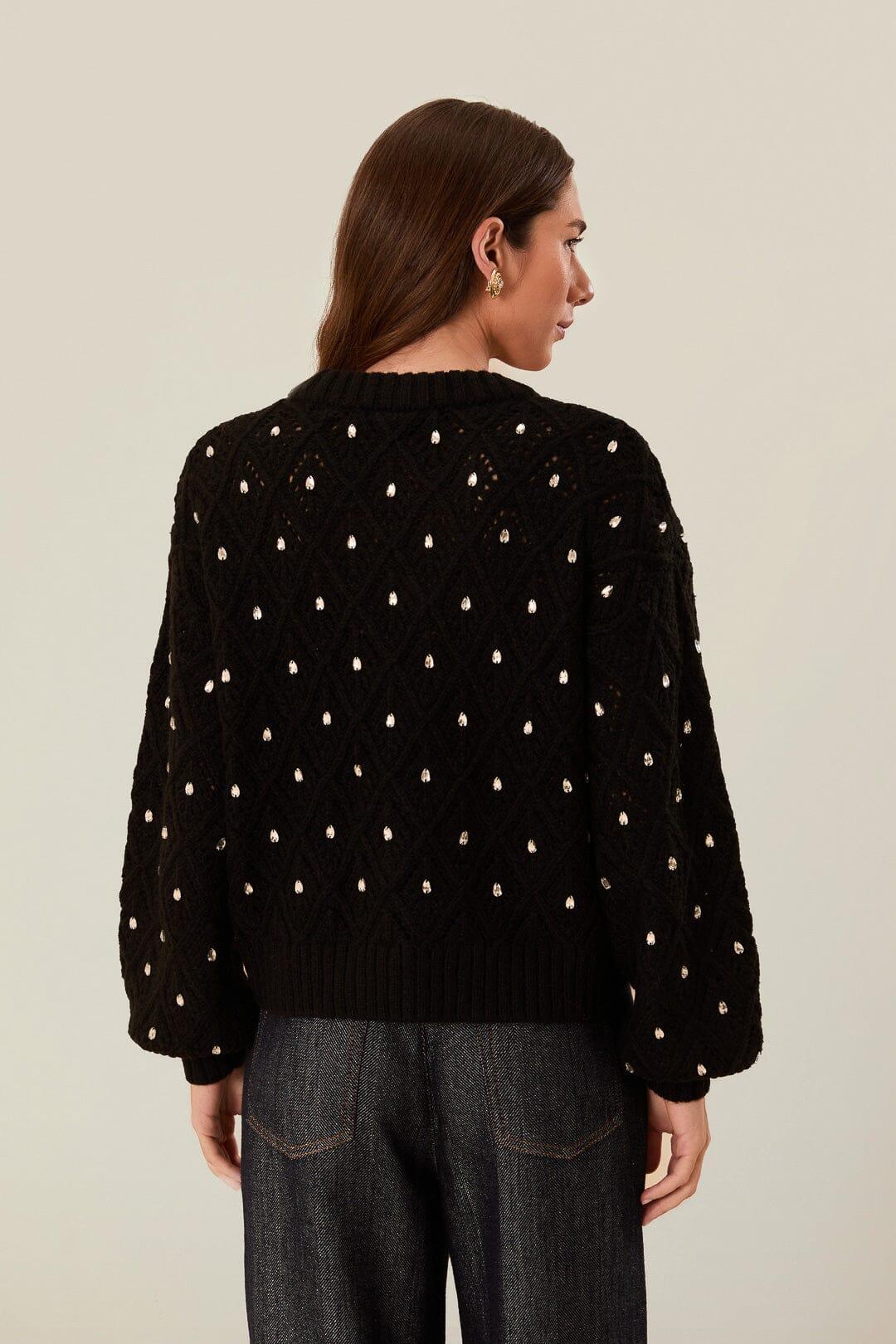 Black Lace Knit Sweater, BLACK / XL Product Image