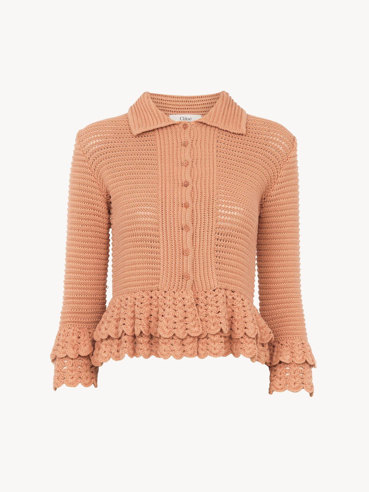 Fitted ruffled cardigan in crochet knit Product Image