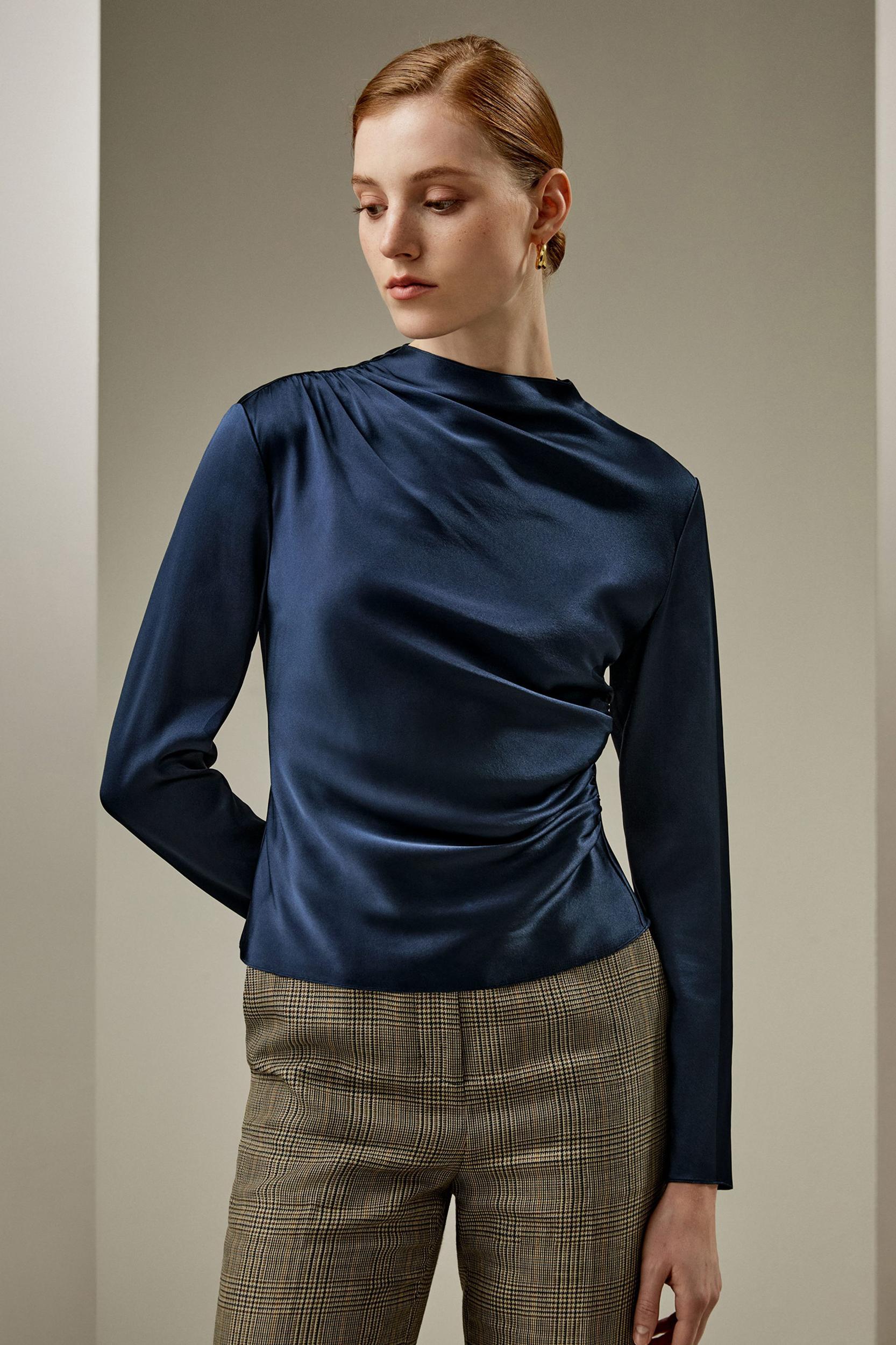 Oblique Wave Silk Blouse Product Image
