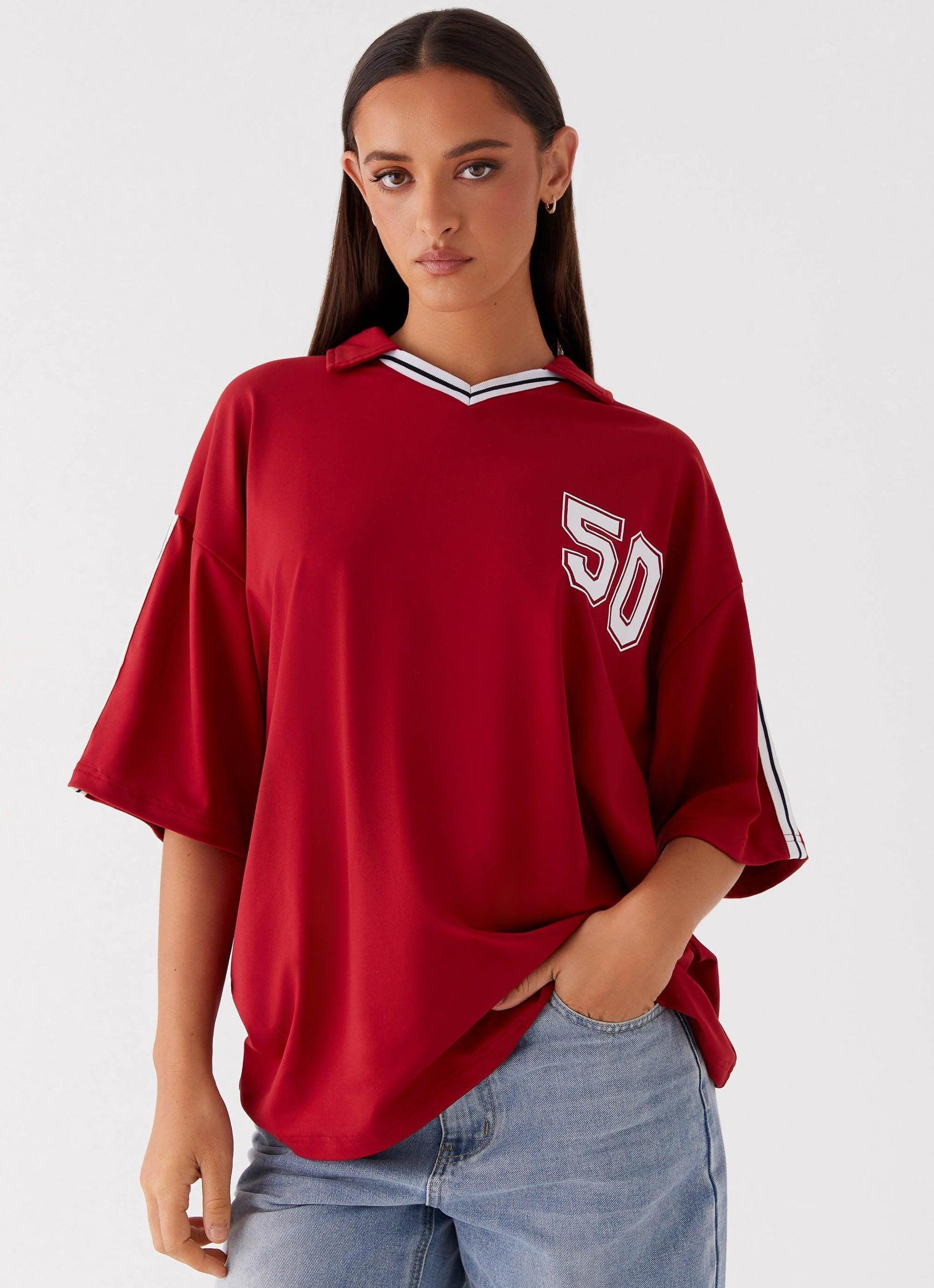 Jayde Jersey Top - Maroon Product Image