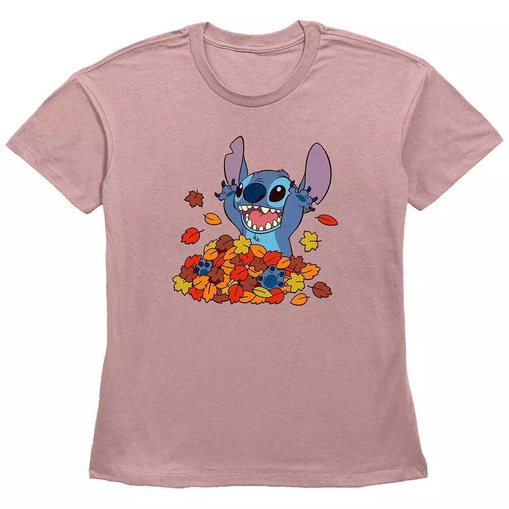 Disney's Lilo & Stitch Juniors' Leaf Pile Fun Stitch Graphic Tee, Women's, Size: XXL, Desert Pink Product Image