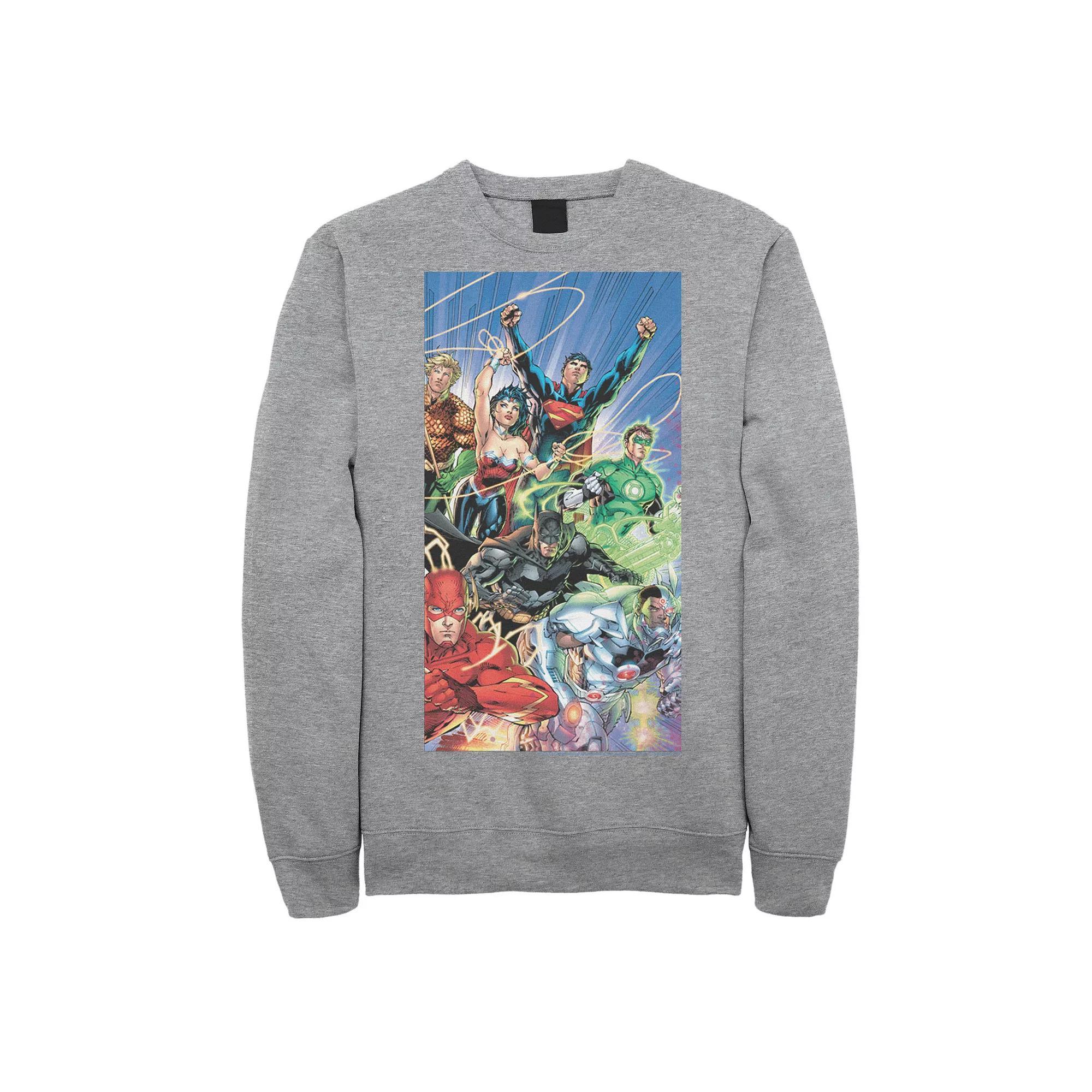 Mens Justice League Fandom Collage Poster Sweatshirt Athletic Grey Product Image