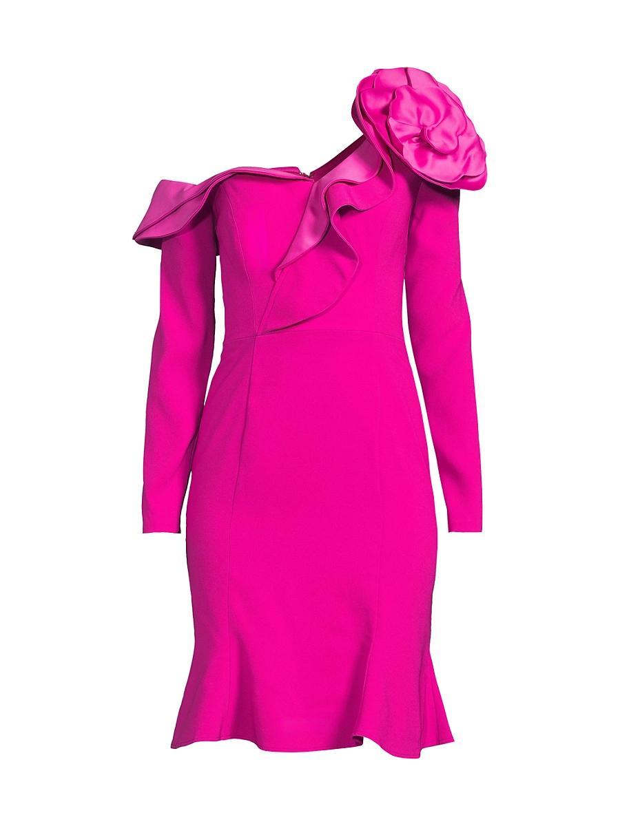 Womens Ruffle Crepe One-Shoulder Knee-Length Dress Product Image