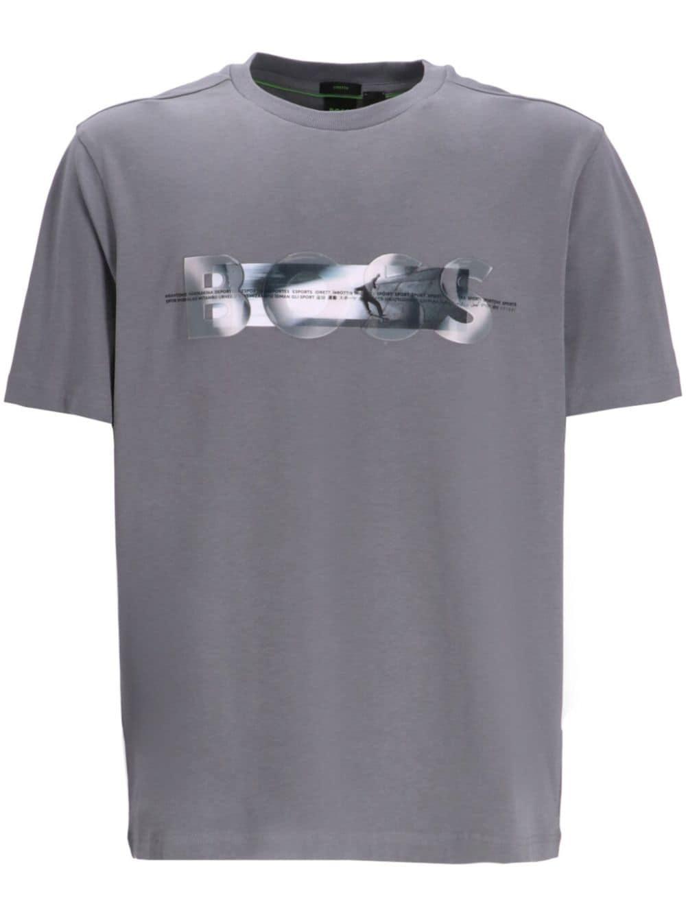 HUGO BOSS Cotton-blend T-shirt With Skate Artwork Front And Back In Dark Beige Product Image