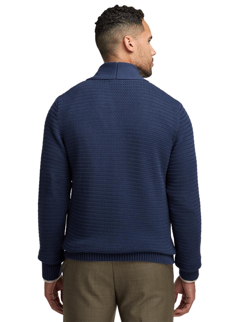 Cotton Button Front Shawl Collar Cardigan Sweater - Navy Product Image