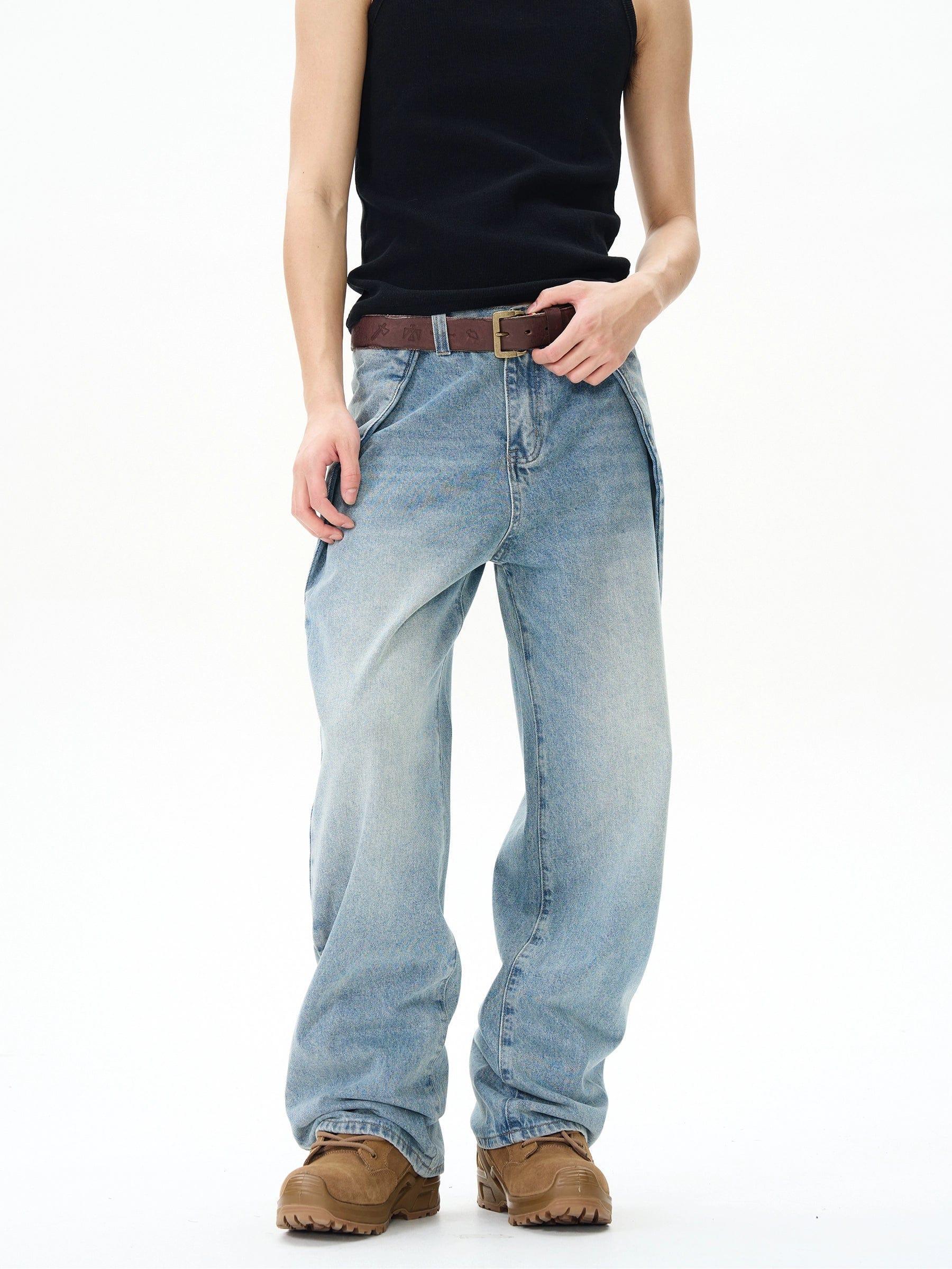 RT No. 12151 BLUE PLEATED DENIM JEANS Product Image