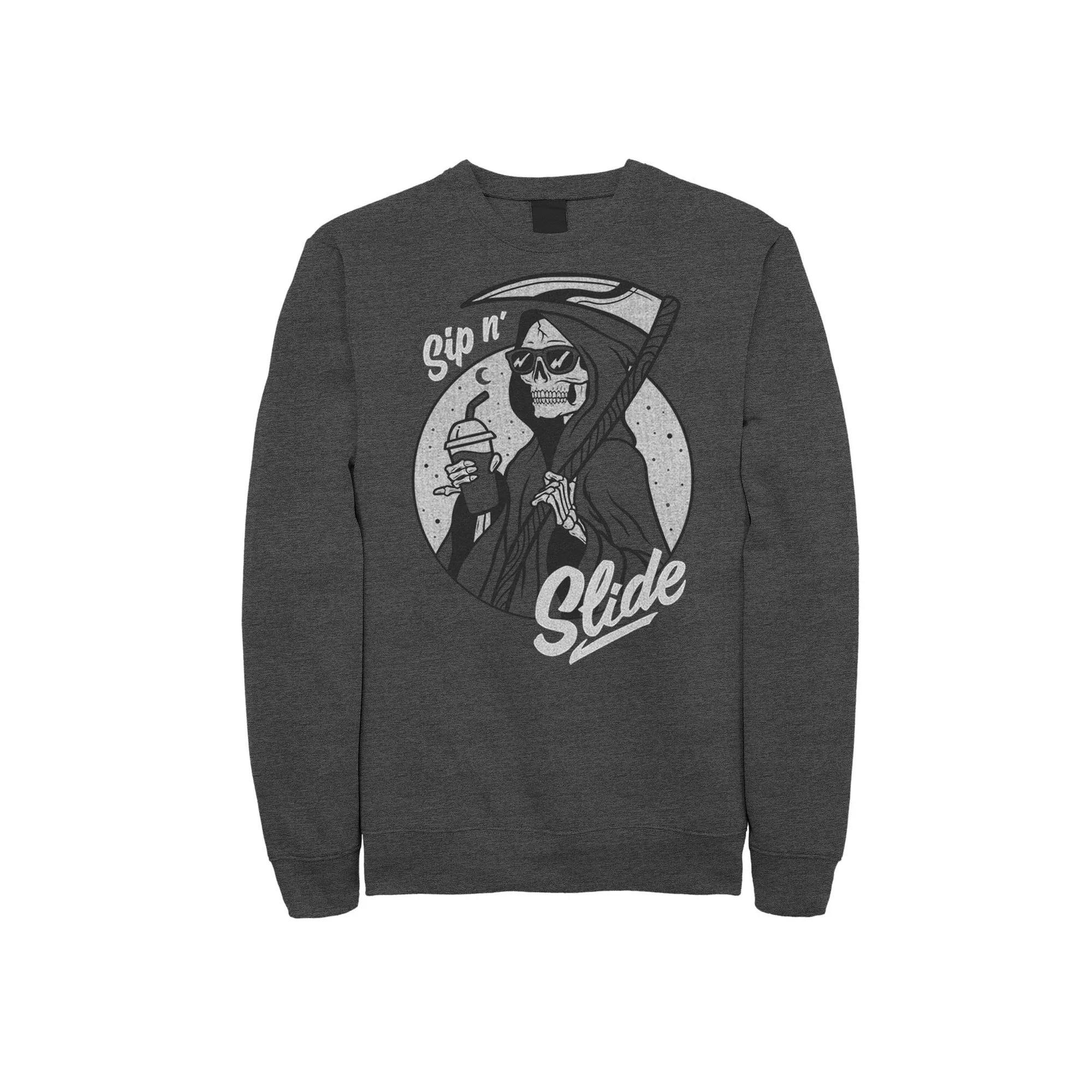 Men's Sip n' Slide Grim Reaper Circle Portrait Sweatshirt, Size: XL, Grey Heather Product Image
