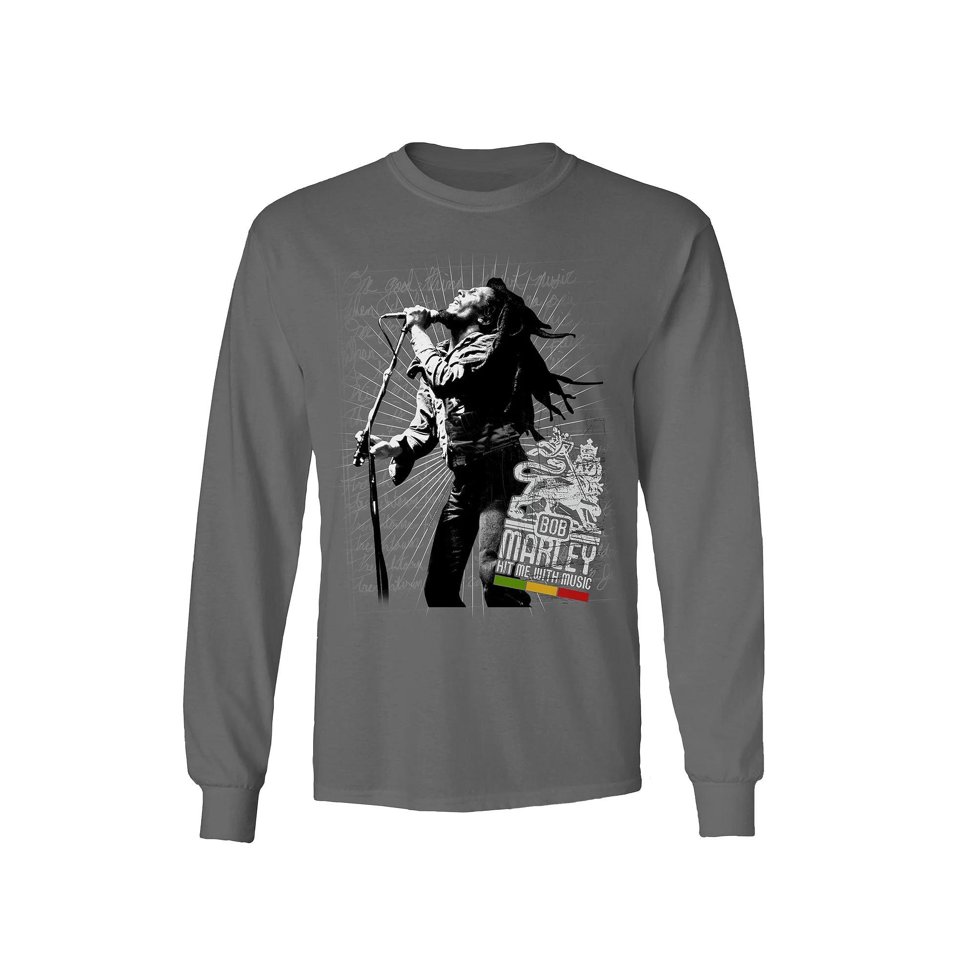 Men's Bob Marley Hit Me Jumbo Long Sleeve Tee, Size: Large, Grey Product Image
