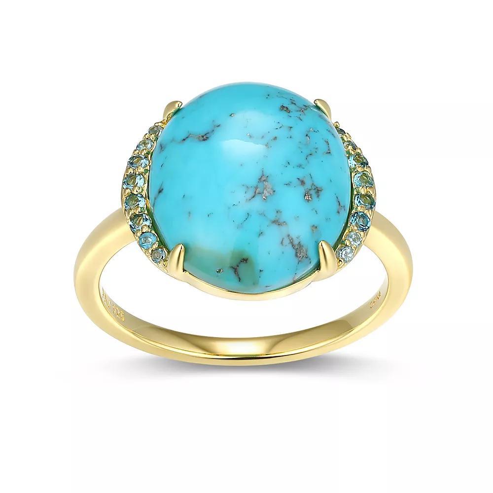18k Gold Over Silver Turquoise & London Blue Topaz Ring, Women's, Size: 6, Gold Tone Product Image