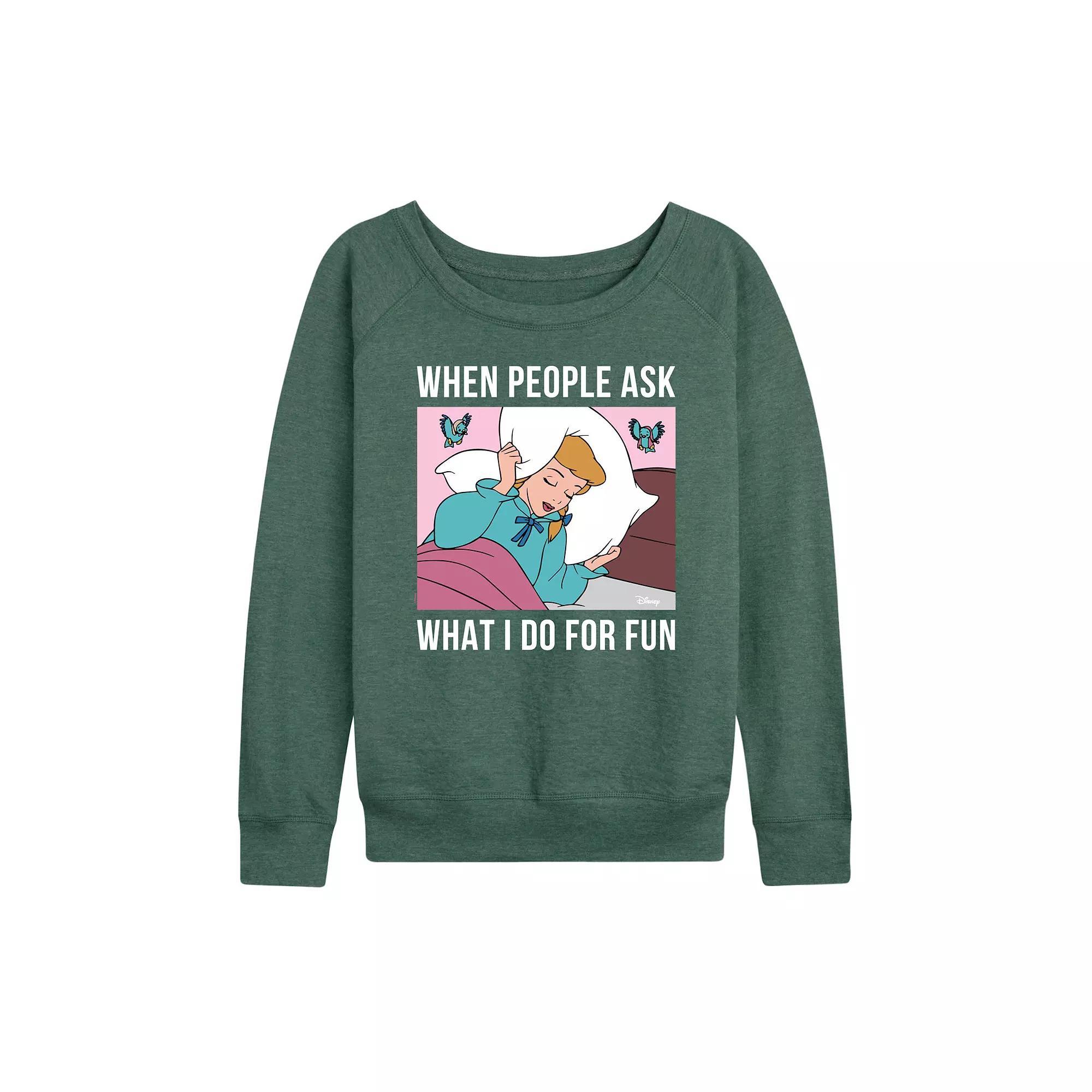 Disneys Sleeping Beauty Womens Meme Sleeping French Terry Long Sleeve Tee, Girls Product Image