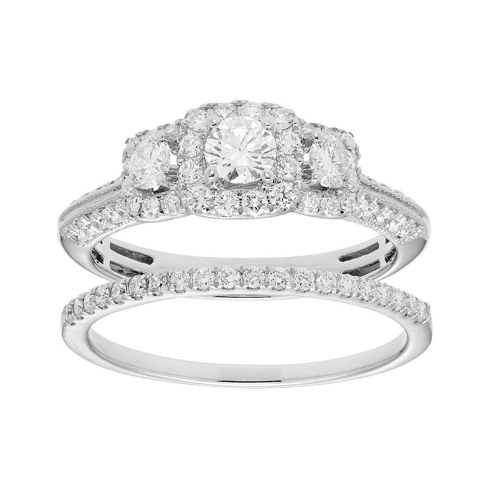 The Regal Collection 14k Gold 1 Carat T.W. IGL Certified Diamond 3-Stone Engagement Ring Set, Womens White Product Image