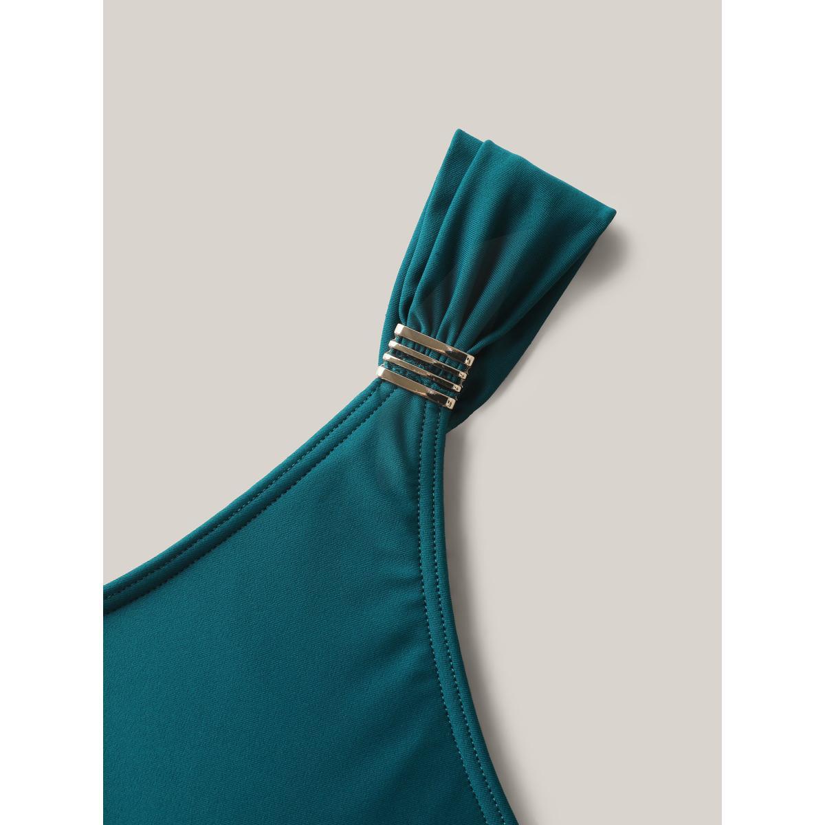Plus Size Anti-Float Tie Twist Solid Swim Dress Women's Swimwear Teal Beach Bodycon V-neck High stretch Curve Swim Dresses BloomChic 18-20/2X Product Image