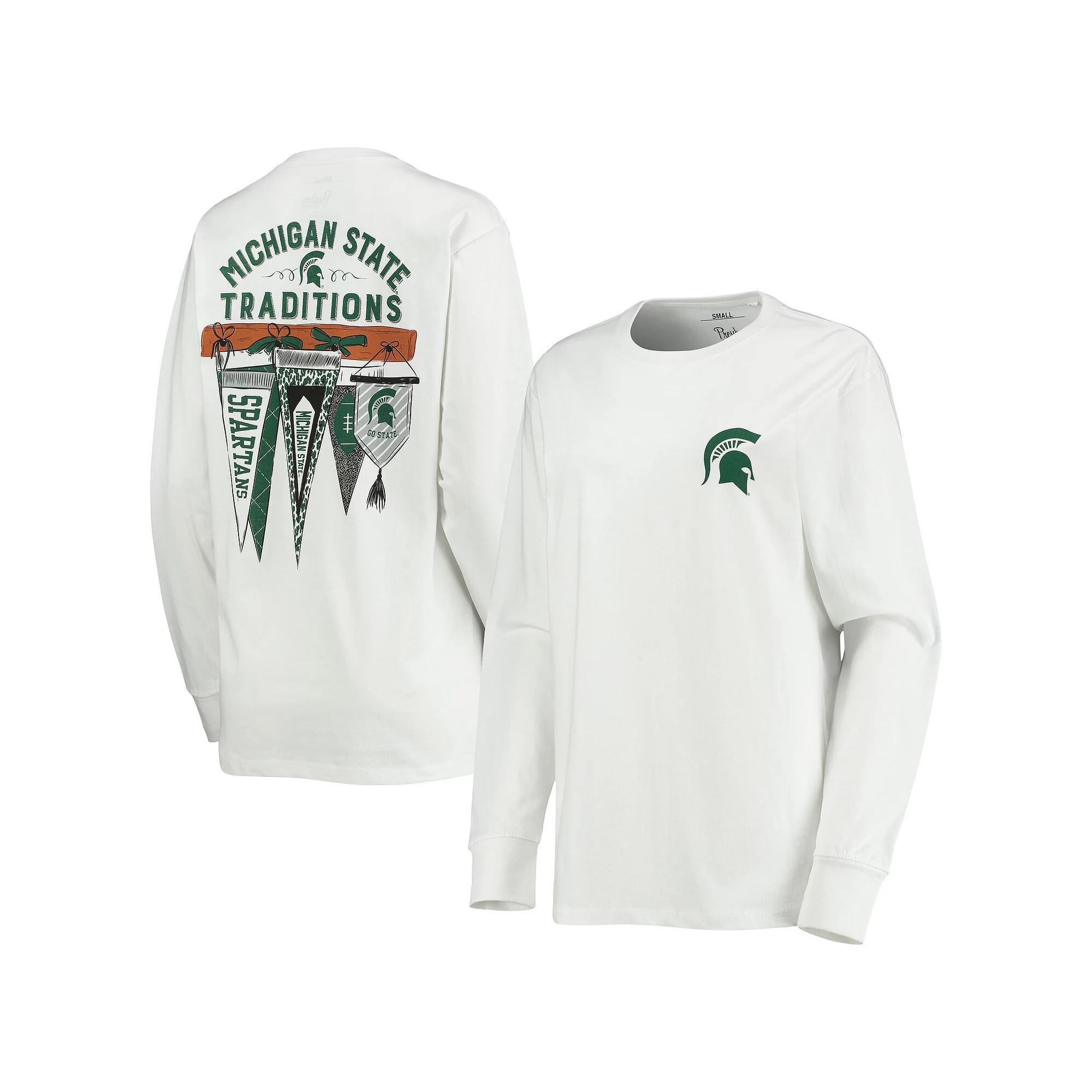 Women's Pressbox White Michigan State Spartans Traditions Pennant Long Sleeve T-Shirt, Size: XL Product Image