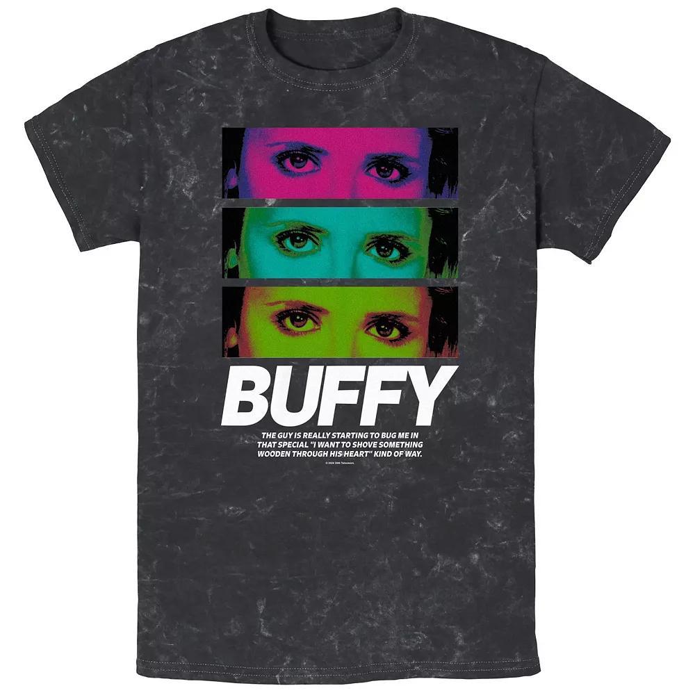Men's Buffy The Vampire Slayer Gaze Stack Mineral Wash Graphic Tee, Size: Medium, Black Product Image
