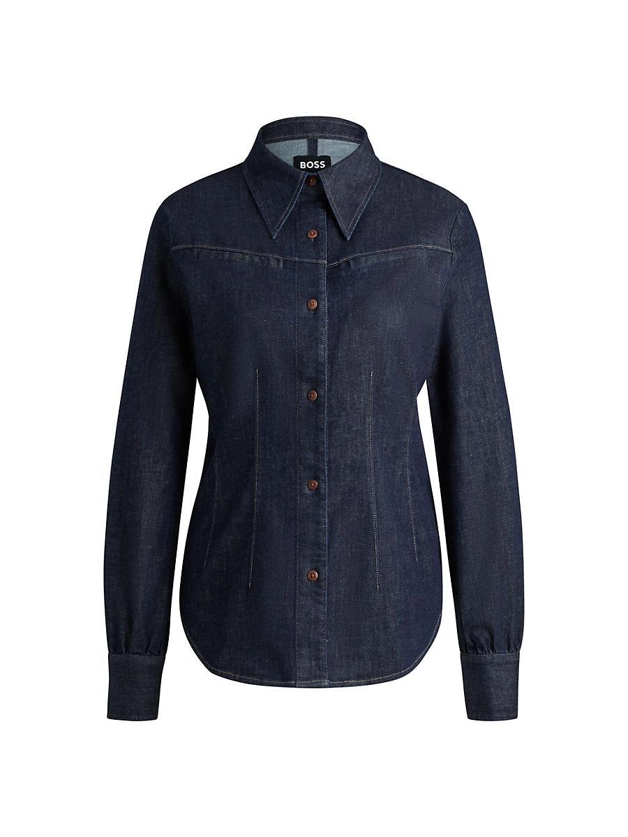 Womens Slim-Fit Shirt in Stretch Denim Product Image