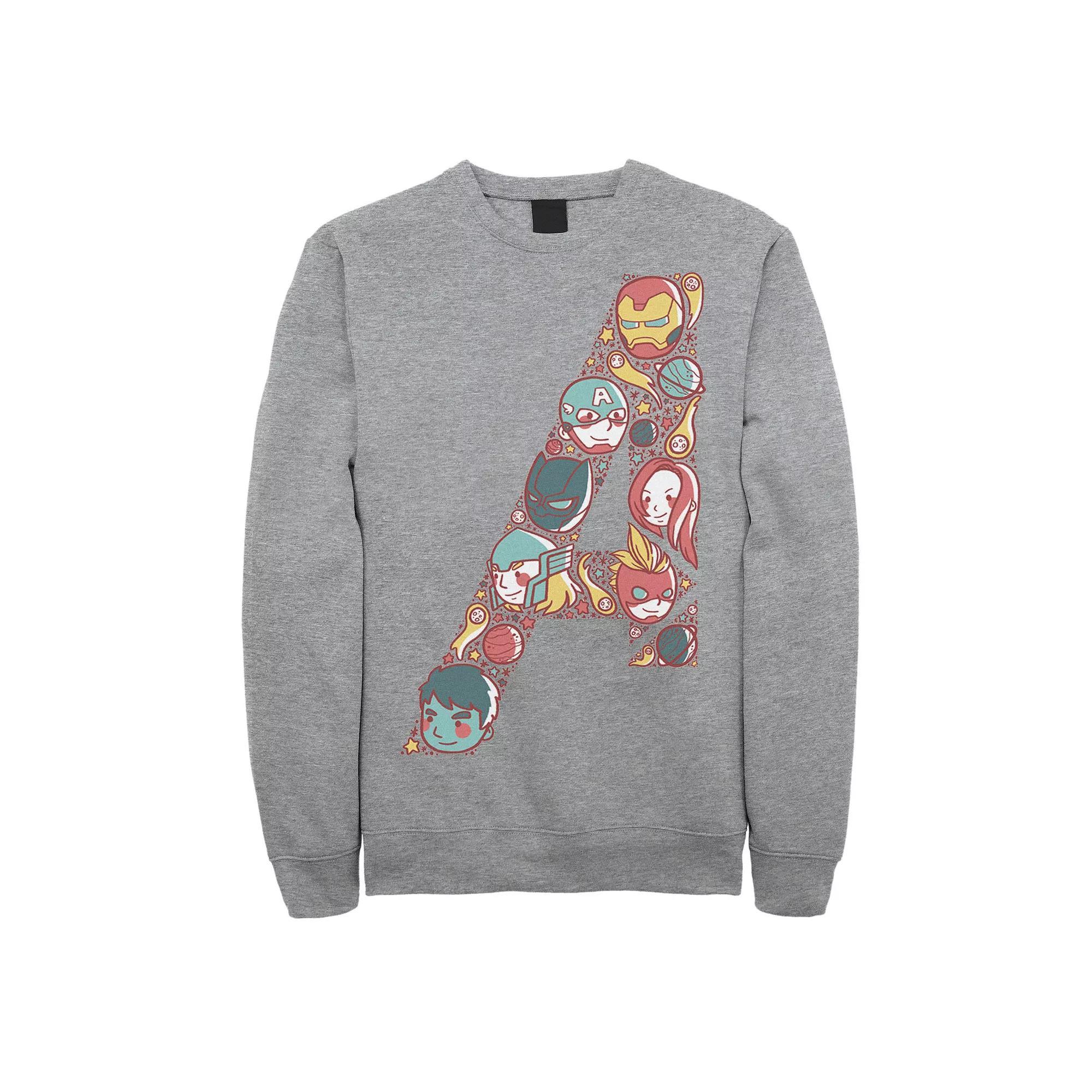 Men's Marvel Avengers Cute Anime Fill Logo Sweatshirt, Size: Medium, Athletic Grey Product Image