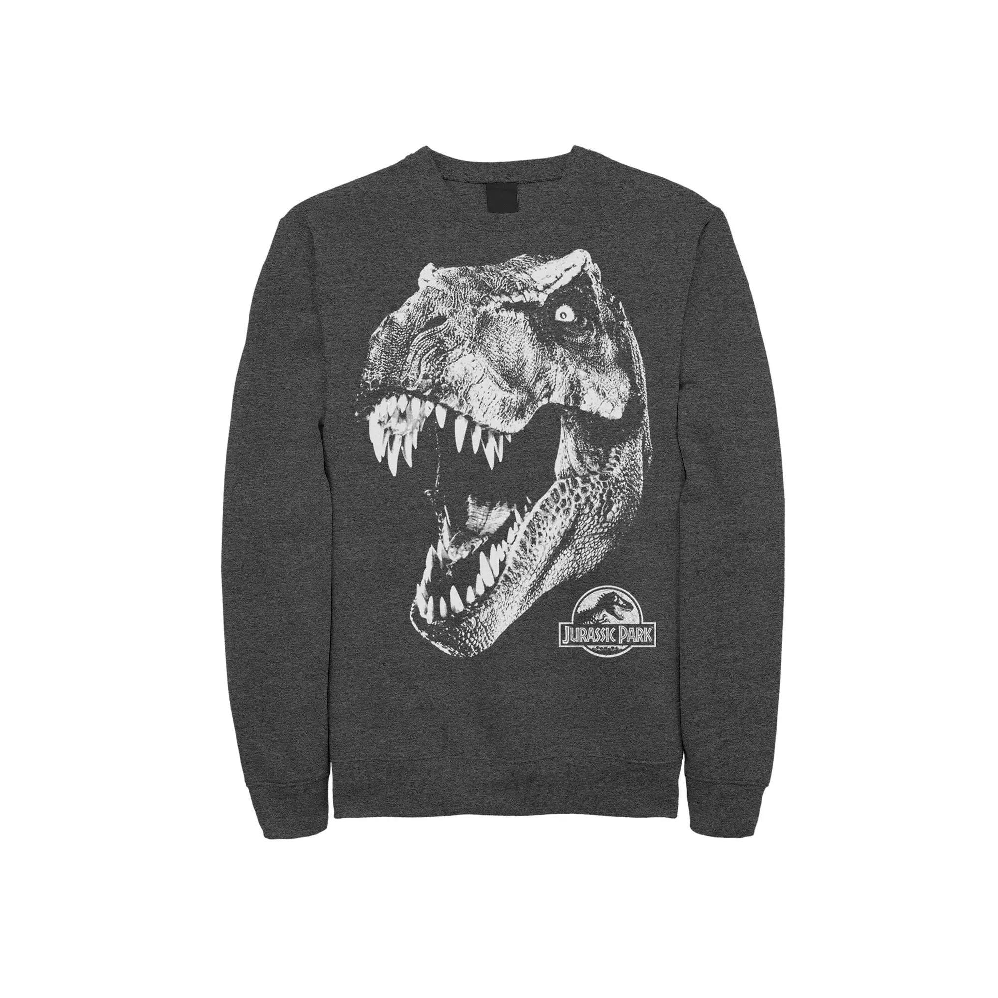 Men's Jurassic Park T-Rex White Head Roaring Fleece Graphic Pullover, Size: Medium, Grey Heather Product Image