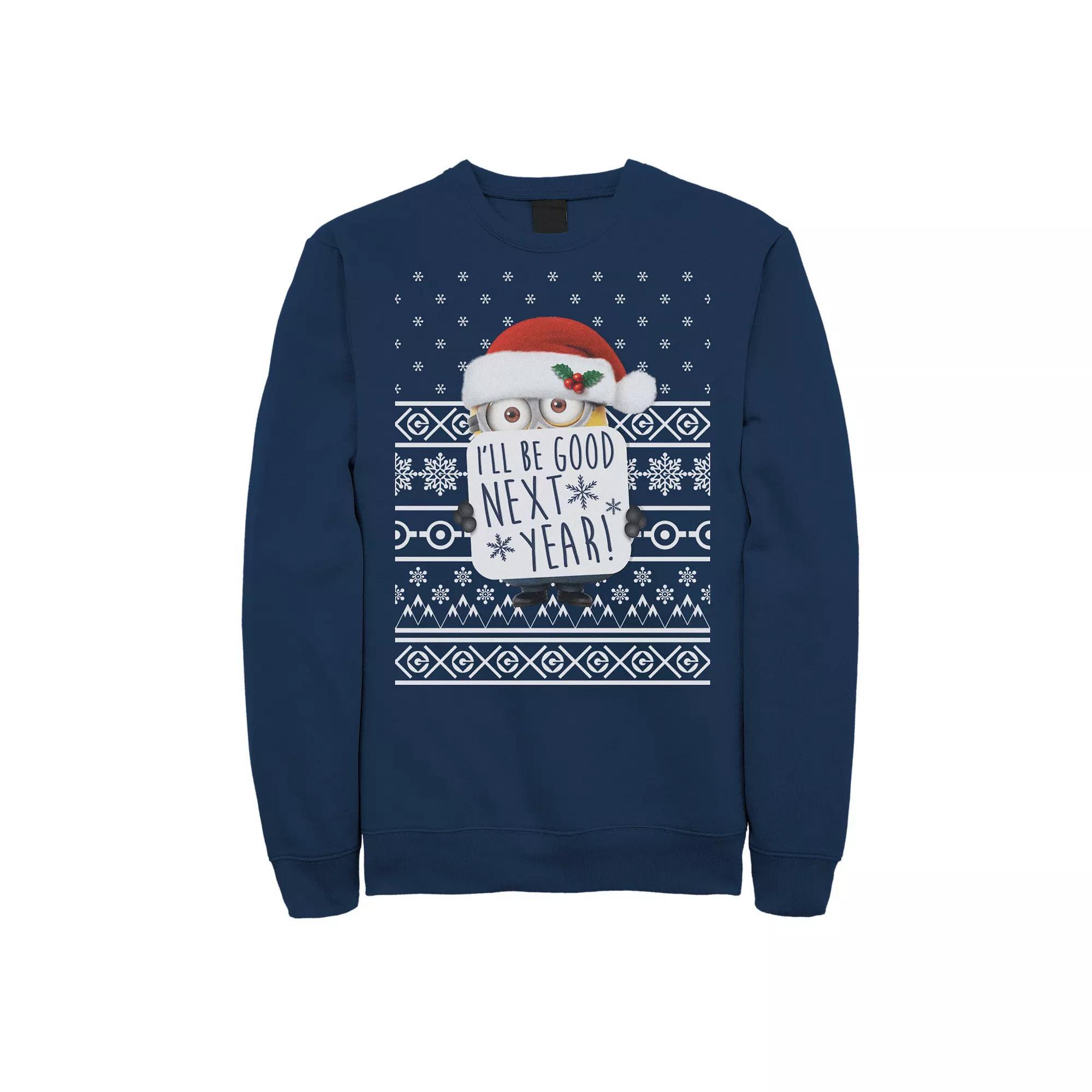Men's Despicable Me Minions I'll Be Good Next Year Sweatshirt, Size: Small, Blue Product Image