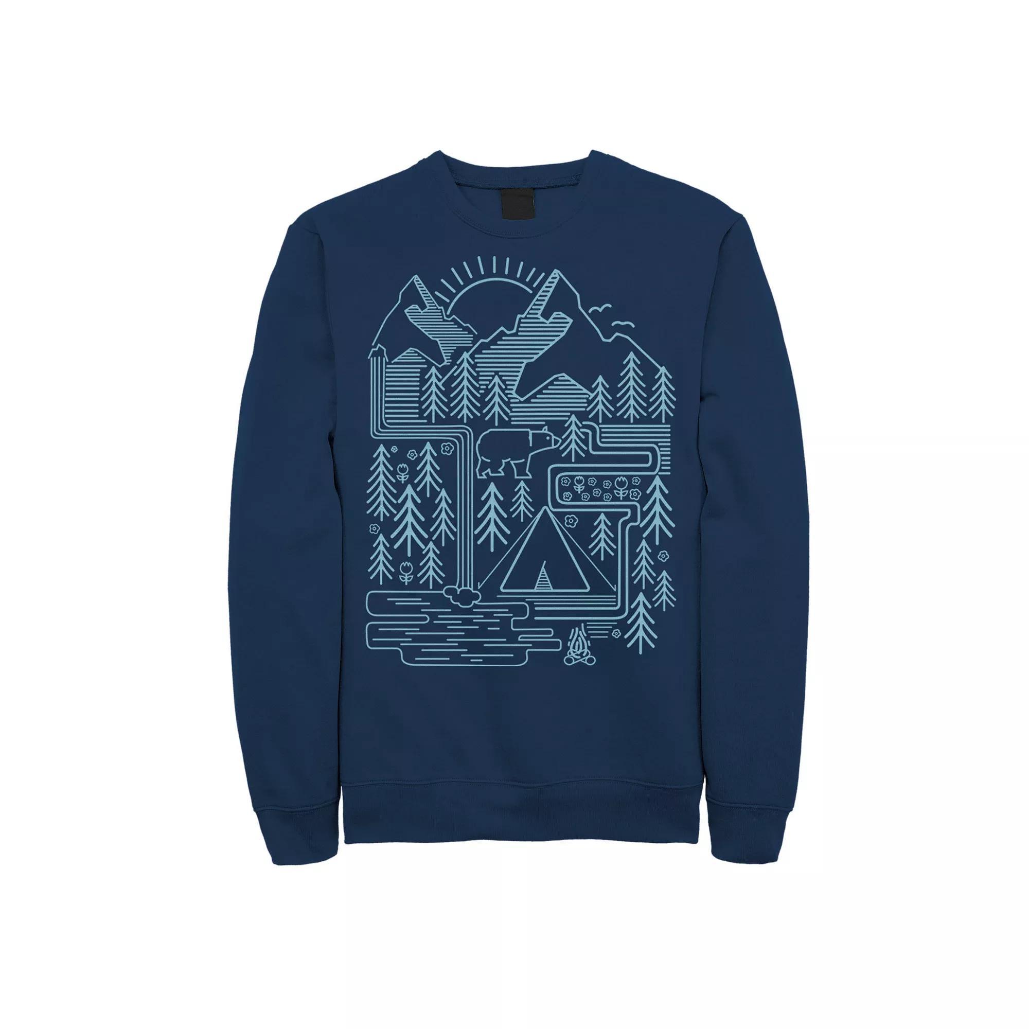 Men's Bear Scene Line Art Sweatshirt, Size: XXL, Blue Product Image